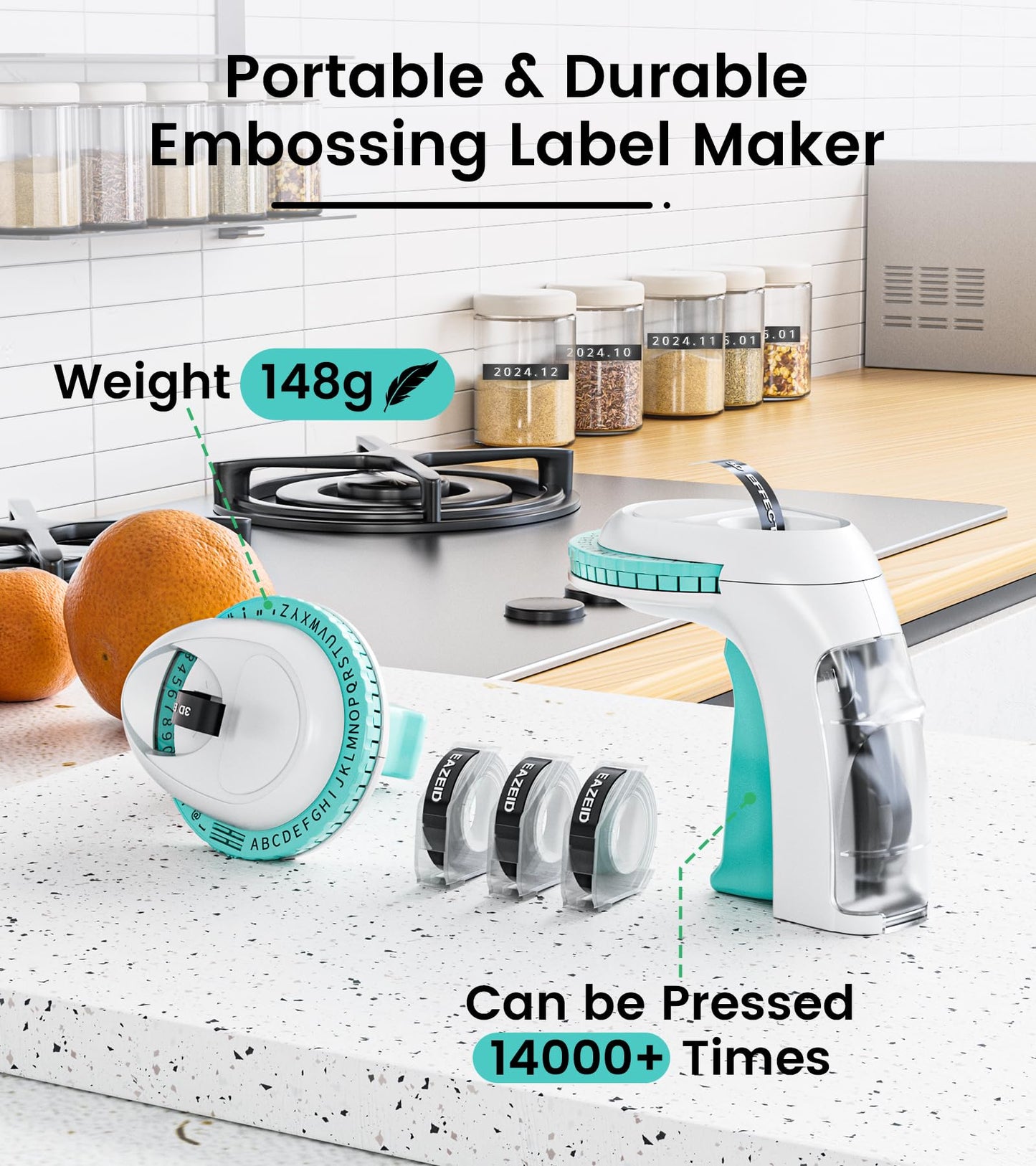 EazeID Embossing Label Maker Machine, Retro Embossed Label Maker Vintage, Handheld Old School Embosser with 3Rolls 3D 9mm 3/8 Inch Embossing Label Tapes for School Kids Items Home Office Scrapbooking
