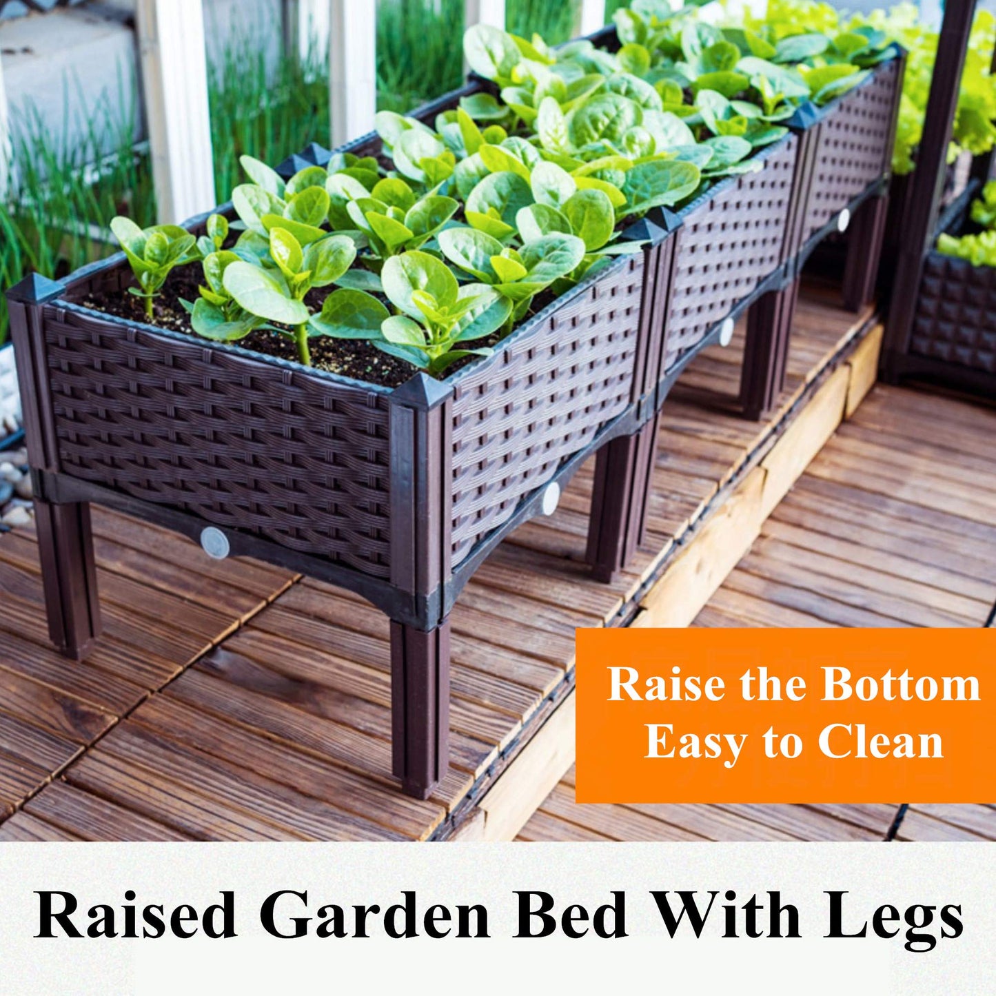 Elevated Planting Box, Outdoor Planter Boxes with Legs, Modern Rattan-Style Plastic Plant Stand, Garden Raised Bed for Vegetables,48"x16"x14"/120x40x36cm