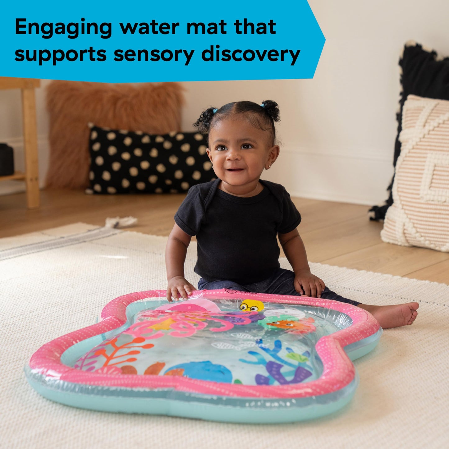 Baby Einstein Ocean Explorers Jiggling Janet Water Mat, Baby Water Mat with 6 Floating Ocean Shapes for Cause & Effect, Multisensory, Multisensory, Pink, Newborn +