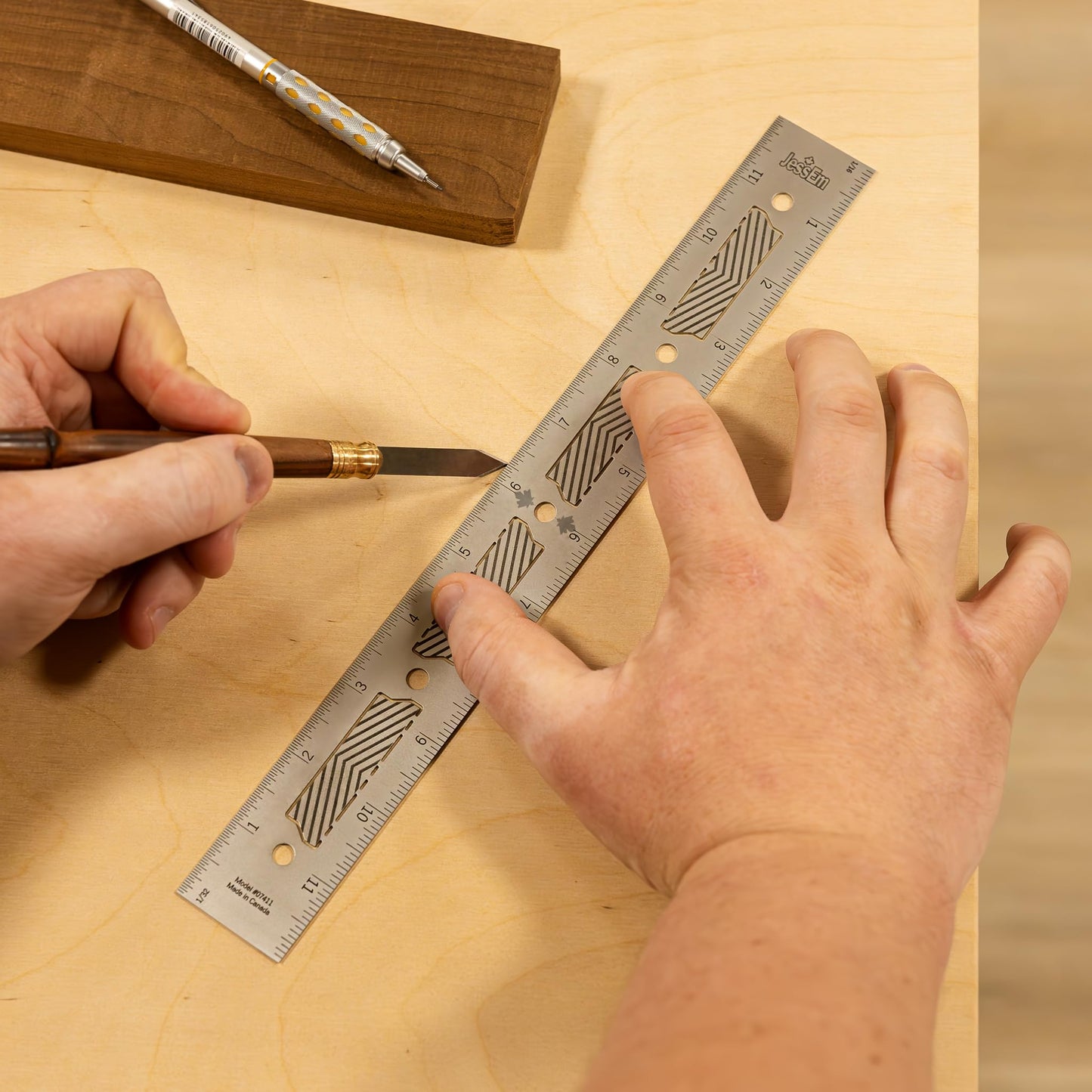 JessEm 07411 Stainless Steel 12 Inch Precision Ruler with Patented Flex Grip and Fade Resistant Markings