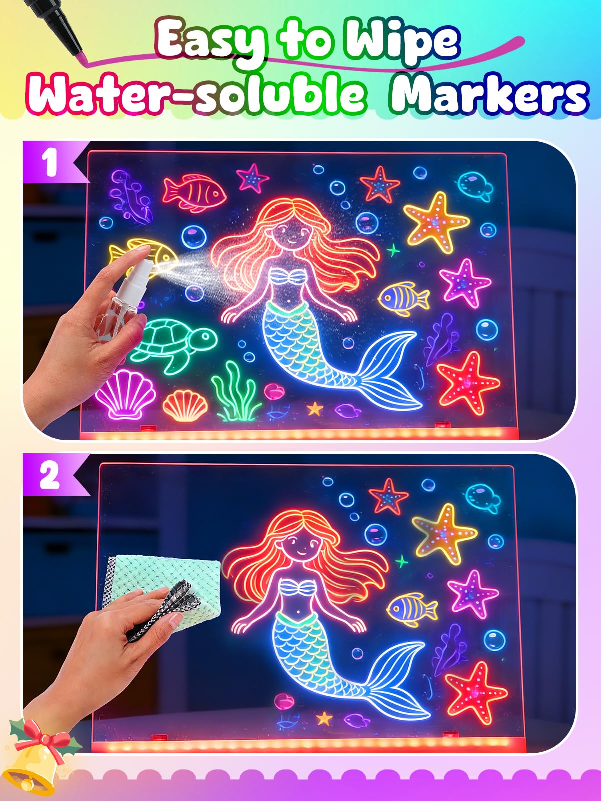 Light Up Led Drawing Board for Kids - Rechargeable 9.8"x13.8" Acrylic Led Note Board with 7 Colors & 4 Modes, Doodle Boards for Art Toys, Birthday Gifts for Grandkids