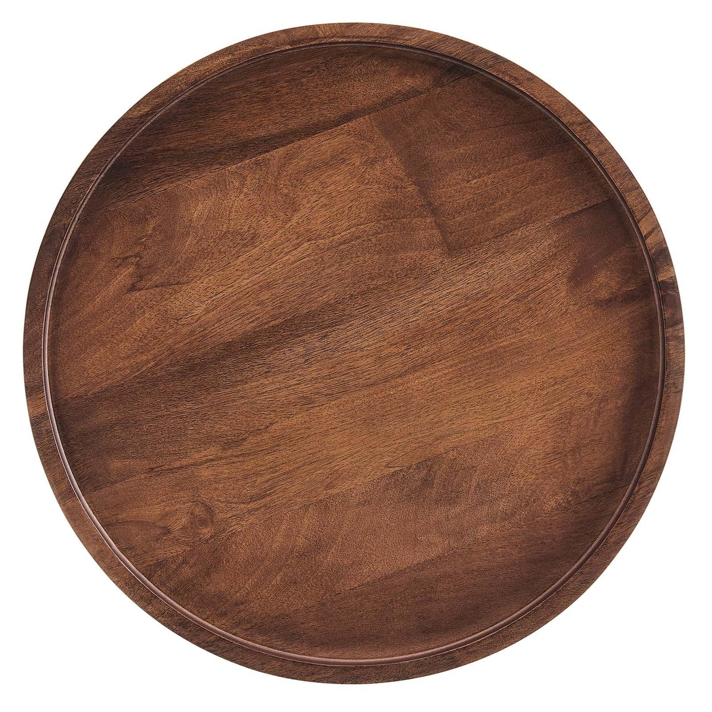 Modway Chiro Solid Wood Side Table in Walnut with Tray Top - Mid-Century Modern Round Accent Table - Small Bedside Table with Tapered Legs - Living Room End Table