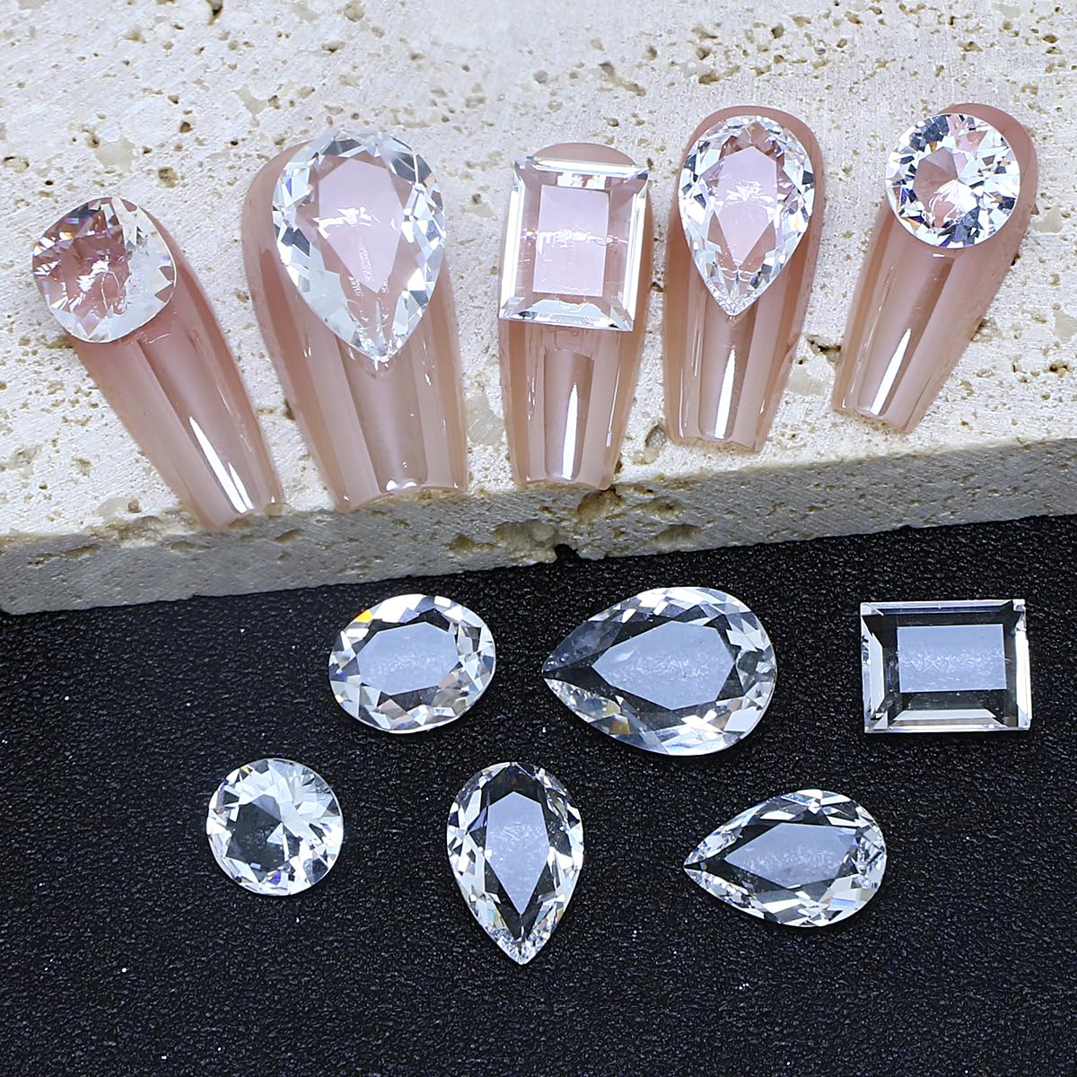 DONGZHOU Transparent Big Nail Rhinestones,Mixed Shape Large Nail Art Rhinestone Nail Charms Pointed Fancy Stone Diamond Gems for Nail Art DIY Craft