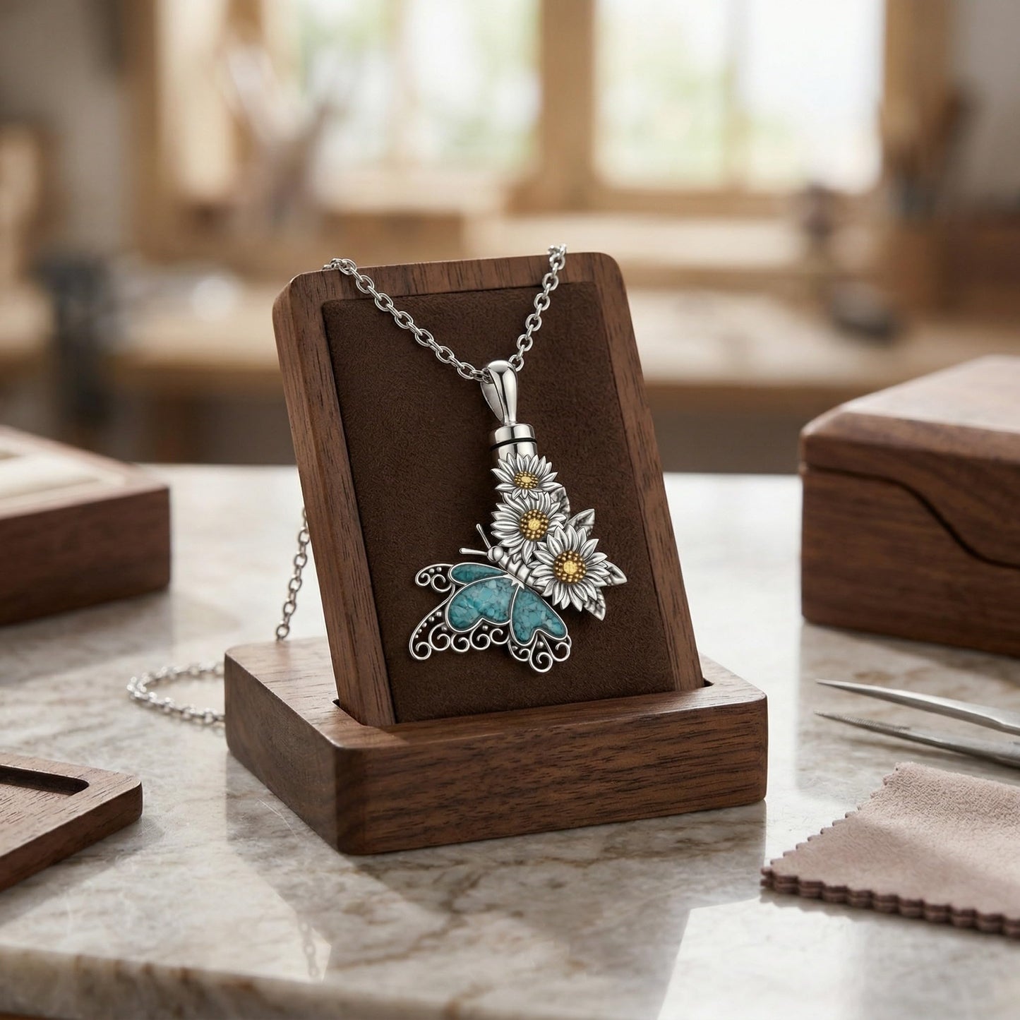 HKPATOP Butterfly Urn Necklace for Ashes 925 Sterling Silver Turquoise Daisy Pendant Cremation Memorial KeepsakeJewelry Gift for Women