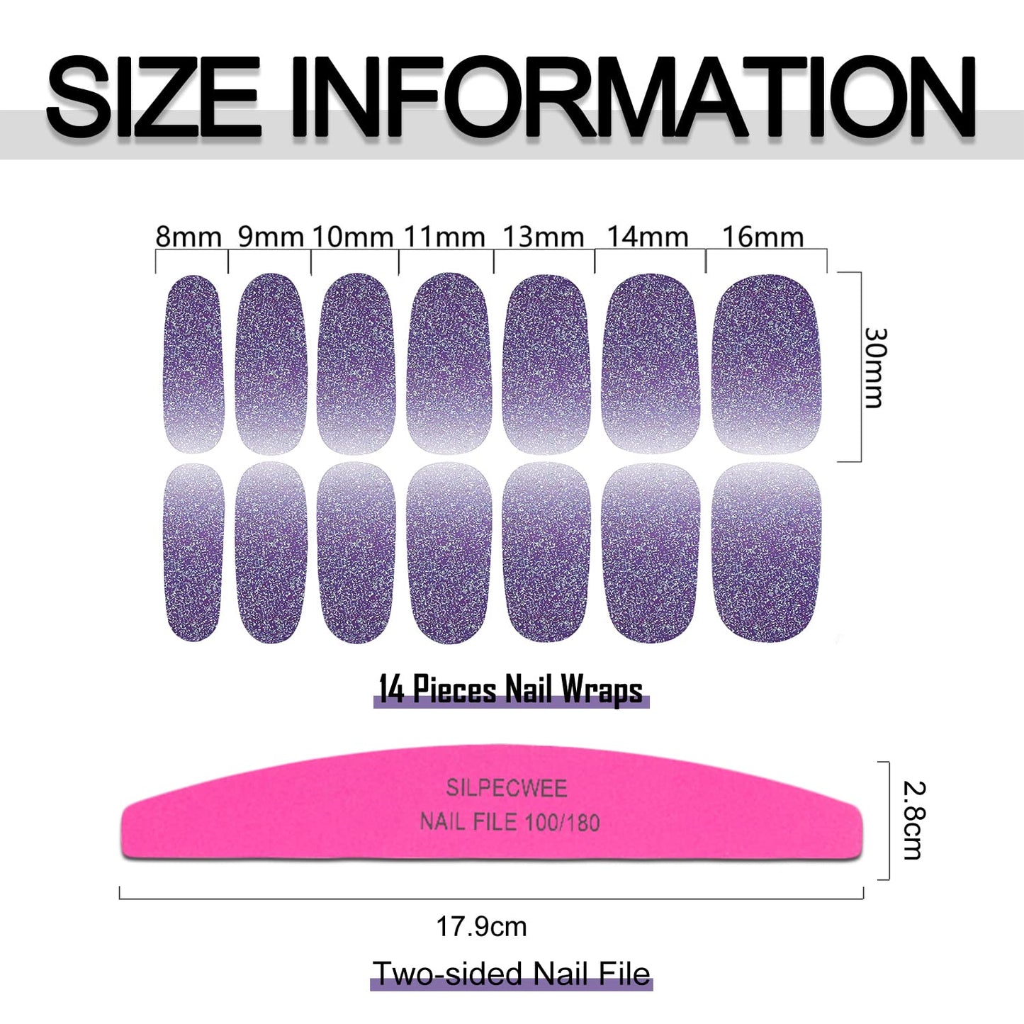 SILPECWEE 24 Sheets Full Nail Wraps Gradient Glitter Nail Polish Strips for Women Gel Nail Strips Self Adhesive Nail Polish Stickers Fingernail Sticker Nails Manicure Kit with 1pc Nail File