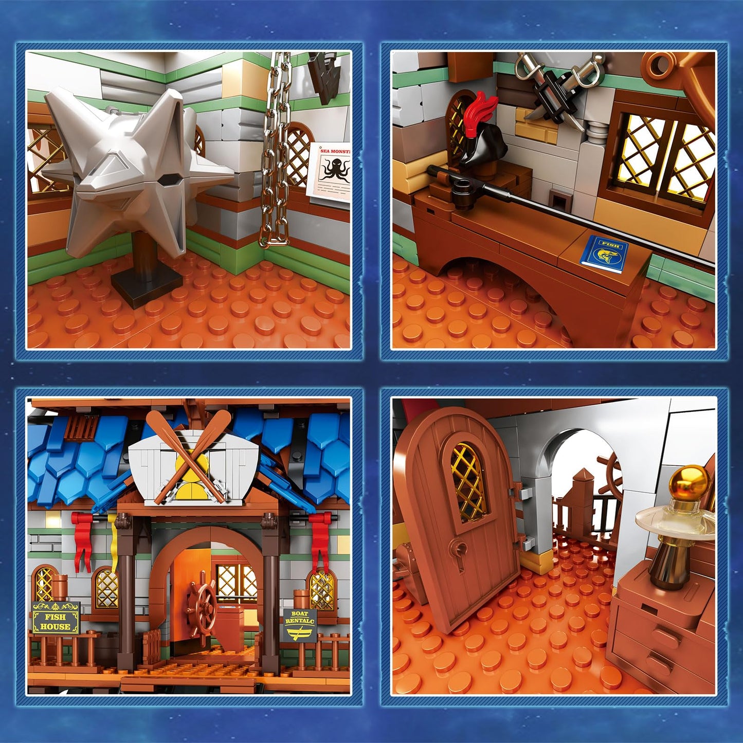 Reobrix Medieval Fishing Store Lighting Building Block Sets for Adults, Medieval Architecture Display or Home Office Decor, Creative Construction Building Kits 66007, Idea Gift for Adults