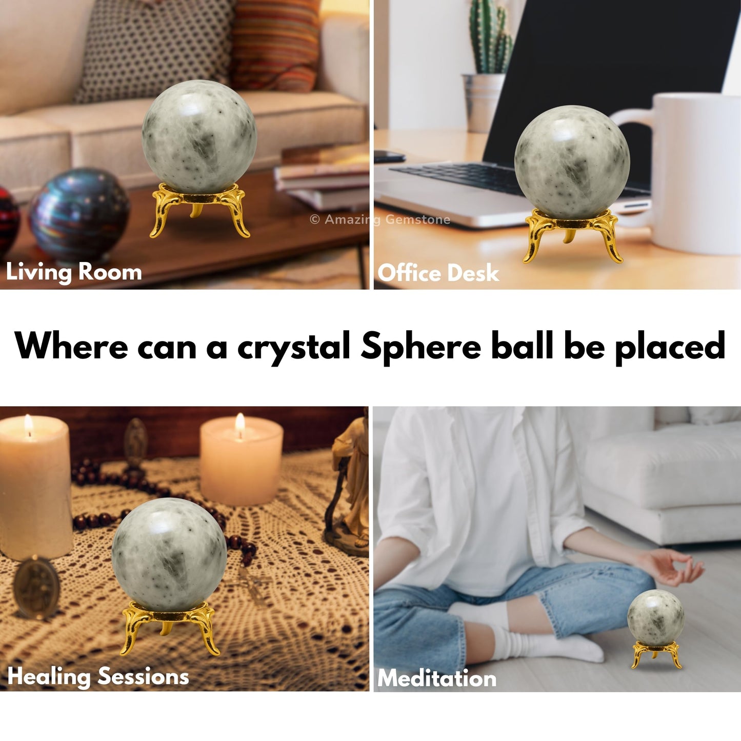 Amazing Gemstone Hackmanite Crystal Ball with Stand - 2 Inches Crystal Sphere Meditation Balls for Witchcraft and Decorative Balls