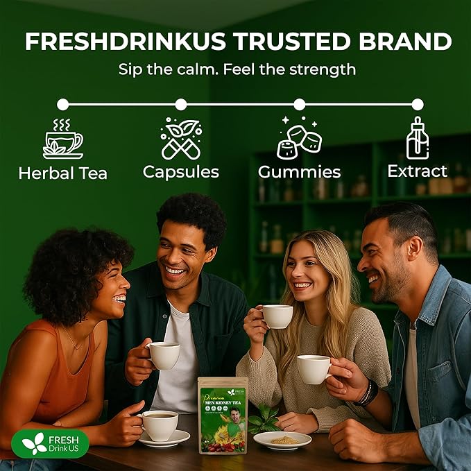 FreshDrinkUS, 24 Packs of Premium Herbal Kidney Support Tea – Ginseng Six Treasure Blend, 9 Powerful Ingredients, 10g/Bag – Men's Wellness Tea with Ginseng and Five Treasure Aid Root.