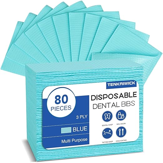 80 Pack Papers Bibs/Towels, Dental Consumables Papers, 13" x 18" 3-Ply Waterproof Tattoo Bib Sheet for Nail Salon, Tattoo Shop (Blue)