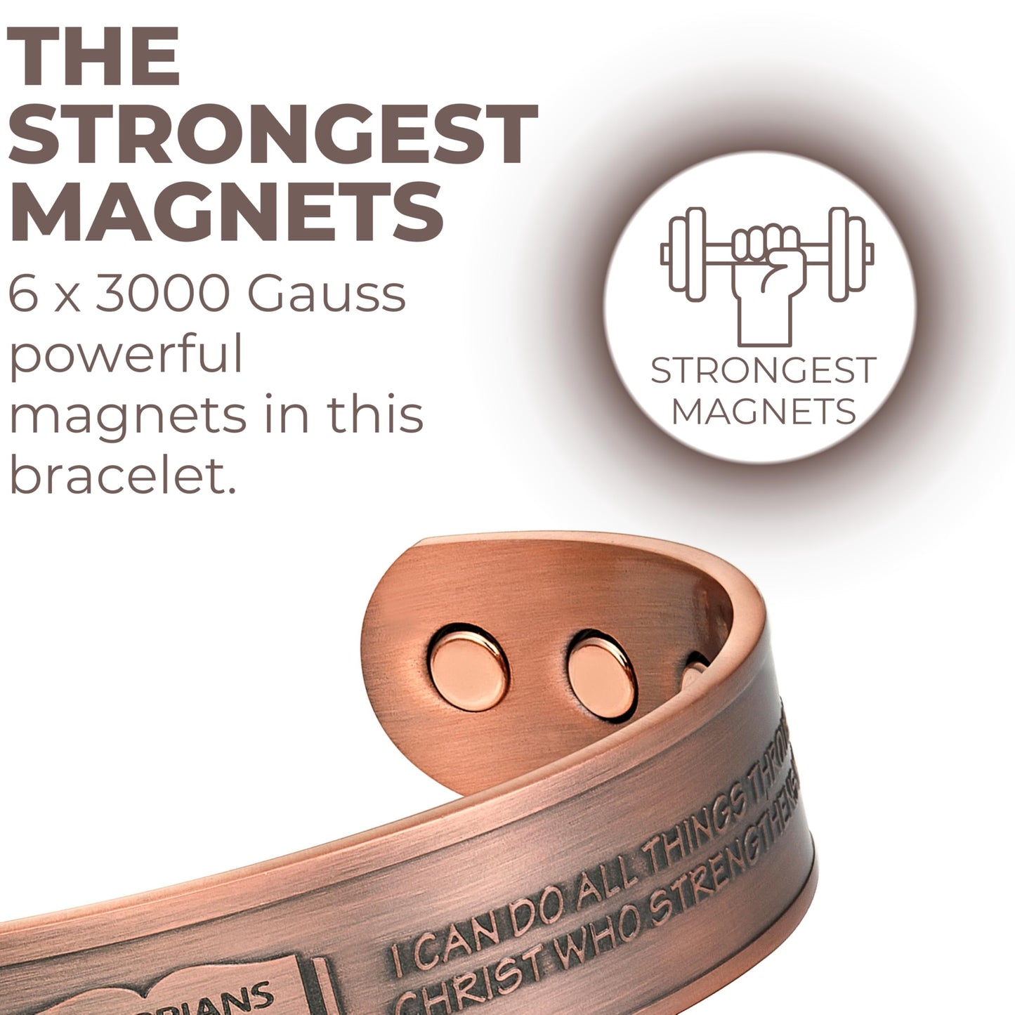 Willis Judd Philippians 4:13 Prayer for Strength Men's Pure Copper Magnetic Bracelet Bangle