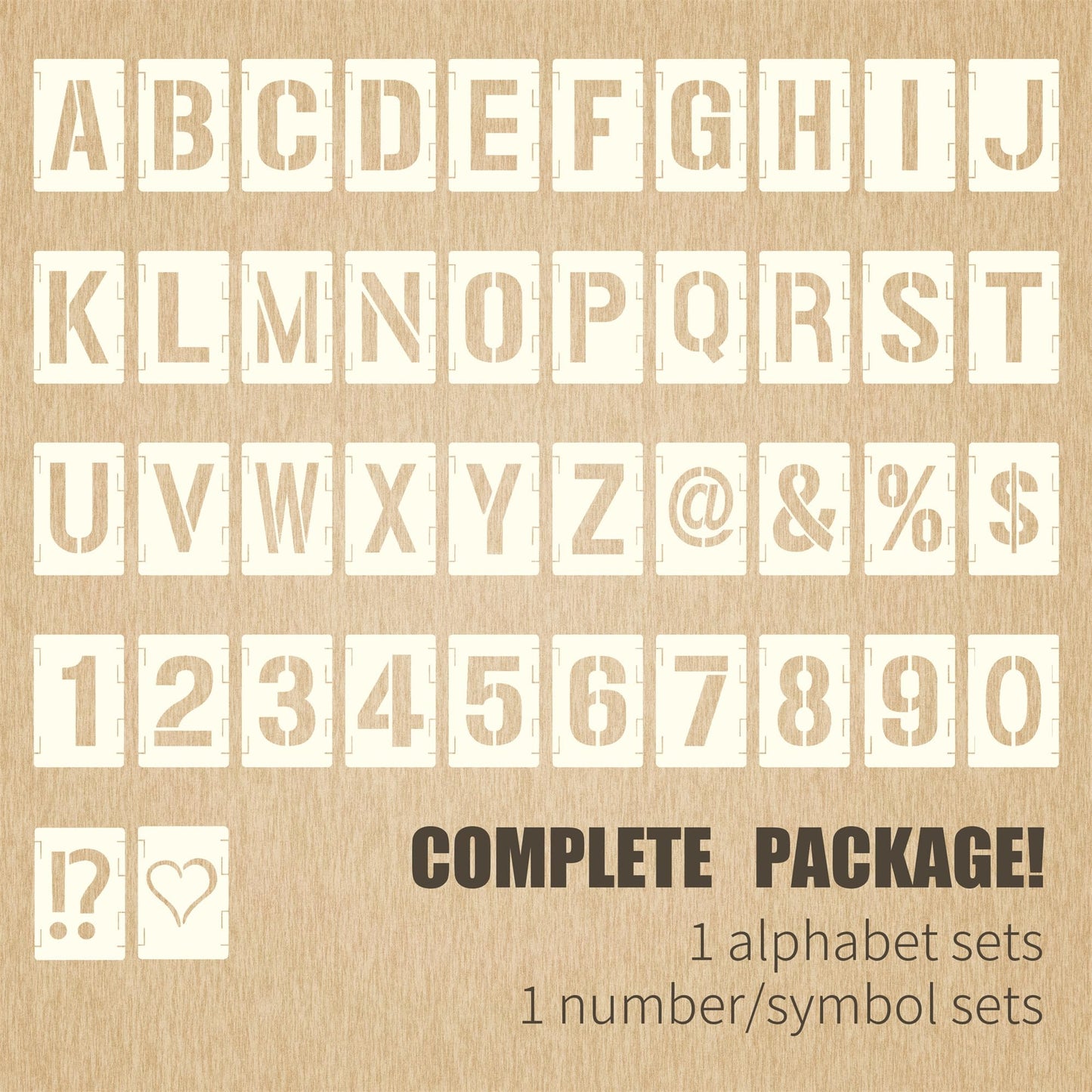 42pcs Traceable Interlocking Stencil Template Set, 2 Inch Reusable Letter Stencils for Painting, Alphabet Numbers and Symbols for Bullet Journal Canvas Rock Sign Wall Art Fabric Chalkboard