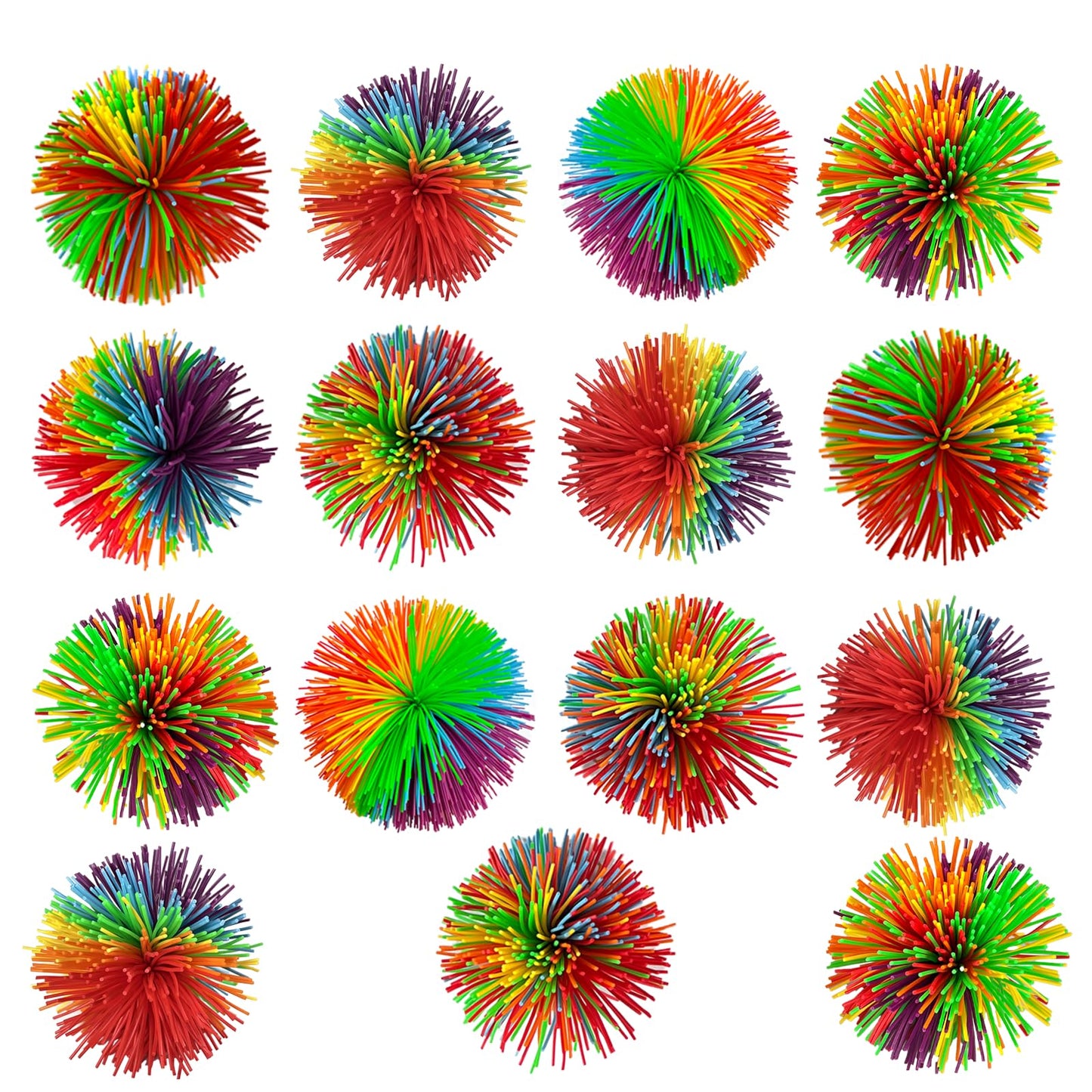 Stringy Balls Bulk, 2.75 Inch Multicolor Rainbow Sensory Stress Bouncy Balls for Kids Adults, Fidget Sensory Toys (15)