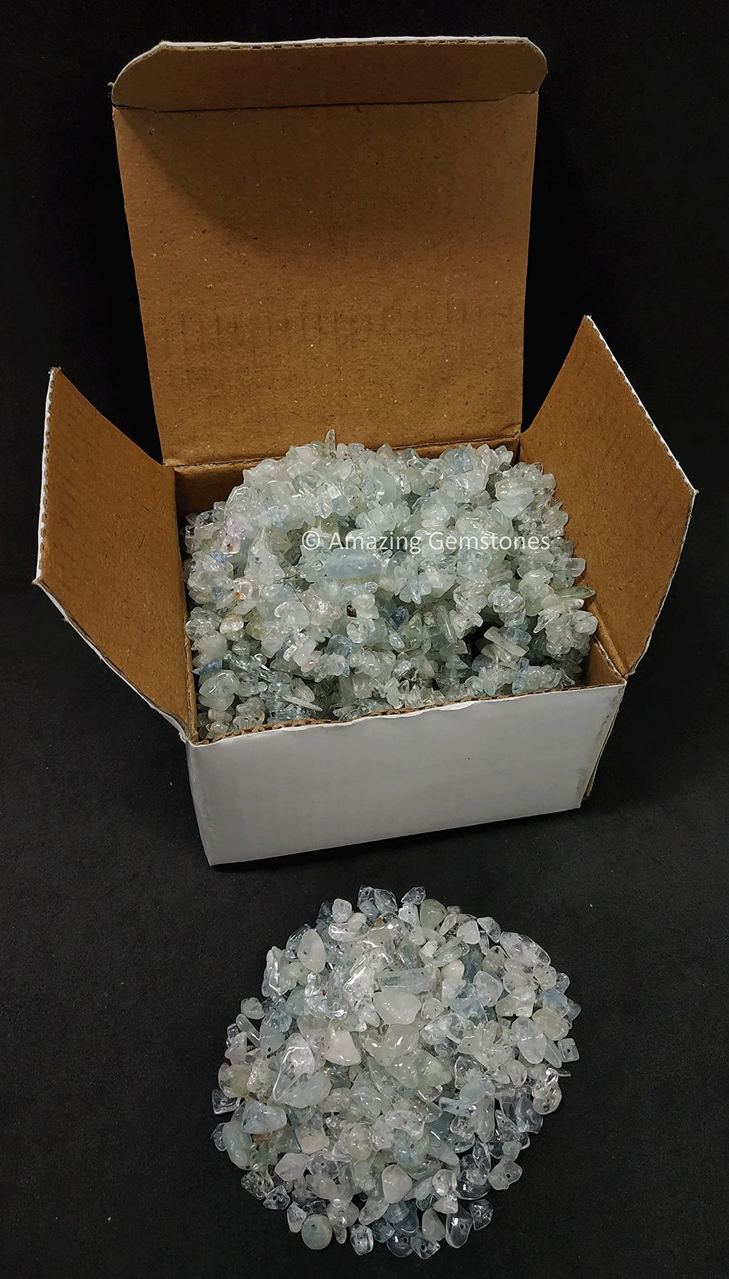 Crushed Aquamarine Pre Drilled Crystal Chips Beads for Bracelets Making, DIY Handmade Natural Healing Crystals (25 Inch Strand)