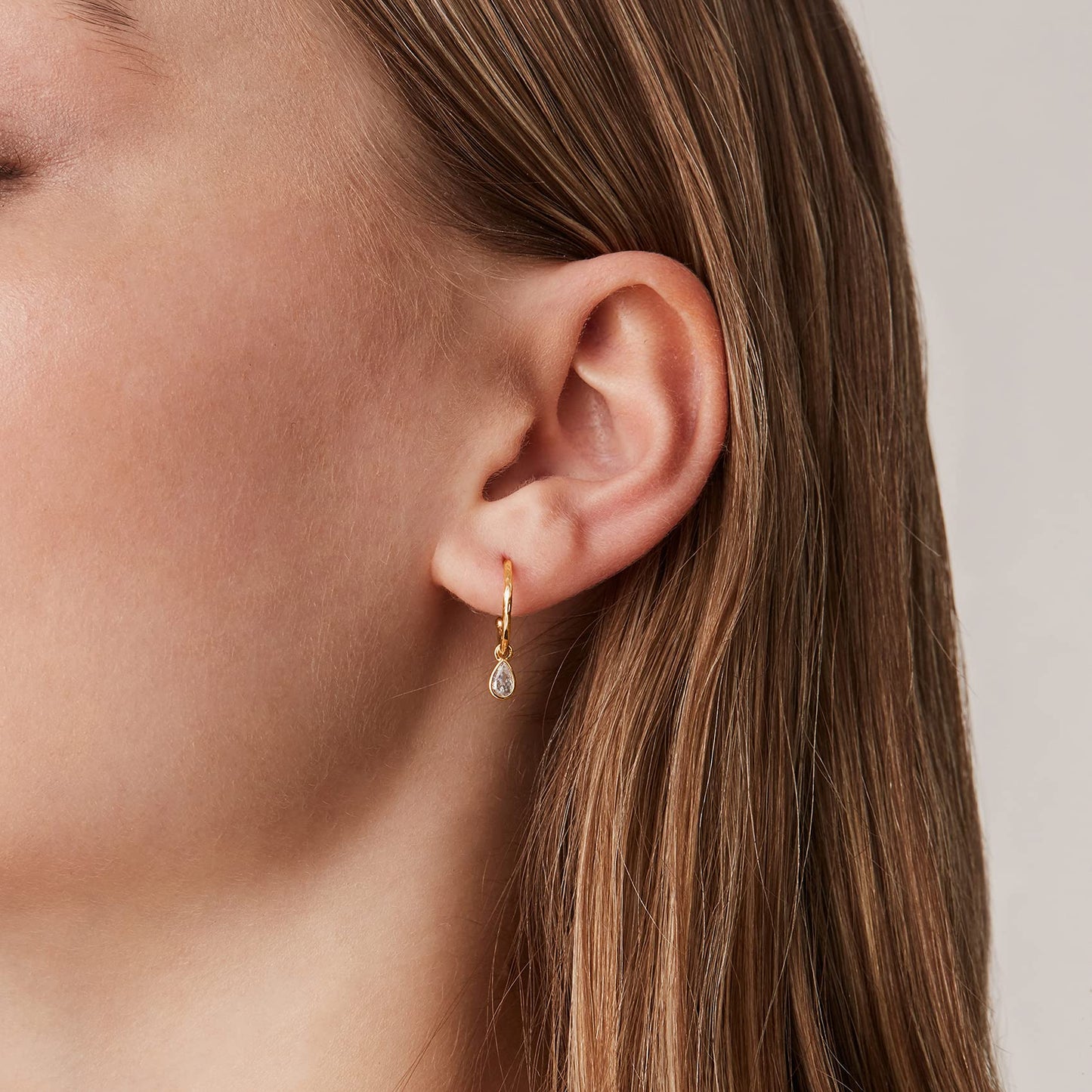 PAVOI 14K Yellow Gold Plated 925 Sterling Silver Post Dangle Huggie Hoop Earrings For Women - Trendy Pear Shaped Cubic Zirconia Drop Open Hoop Earrings - Small Hinged Hammered Huggies