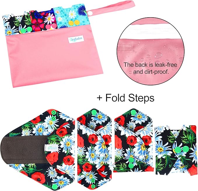 Leekalos Reusable Bamboo Cloth Pads - Light Incontinence Pads - Pack of 6, 1 Cloth Mini Wet Bag