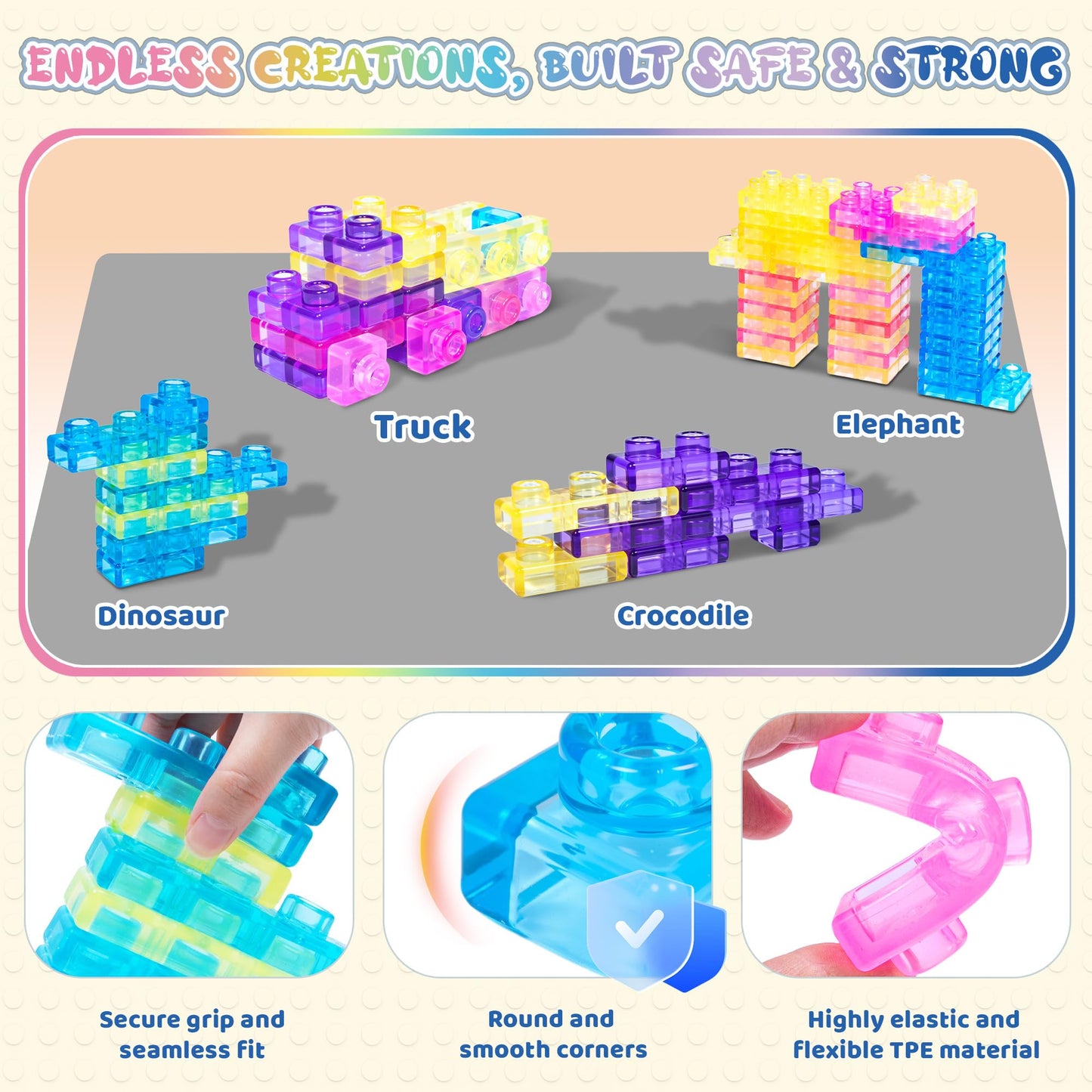 JOY SPOT! 40 PCS Sensory Soft Building Blocks for Toddlers, Kids Montessori Squishy Stacking Toy Set,Squeezable & Stretchable Early Learning Construction Playset,Puzzle Blocks for Creative Play