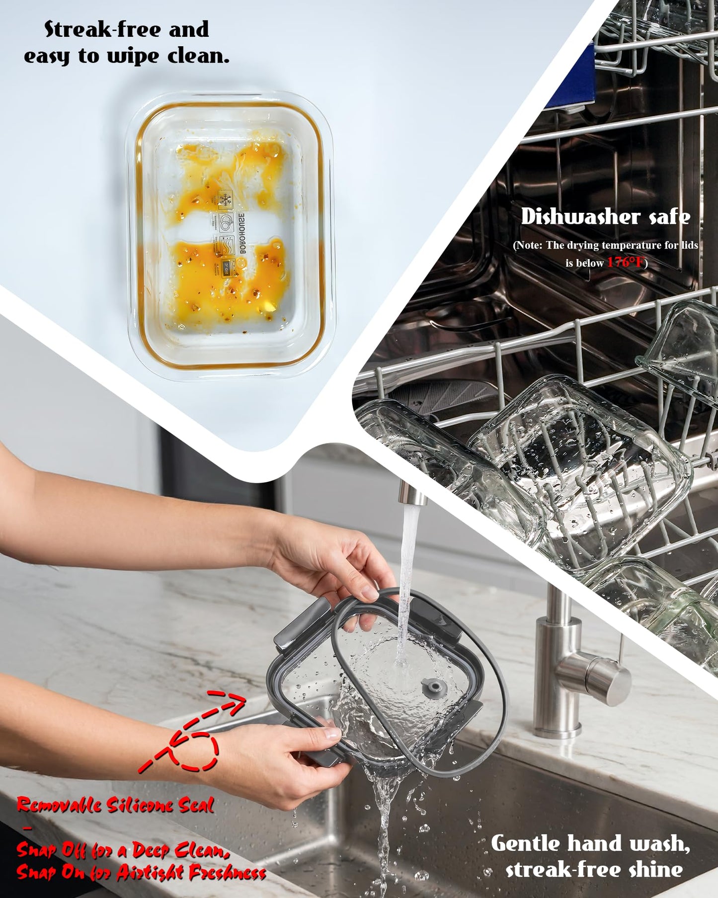 BOROHOUSE 12-Pack Glass Containers with Tempered Lids – Borosilicate, Oven-Safe(-4°F~950°F), Airtight, BPA-Free, Multi-Size for Meal Prep, Dishwasher Safe (Gray)