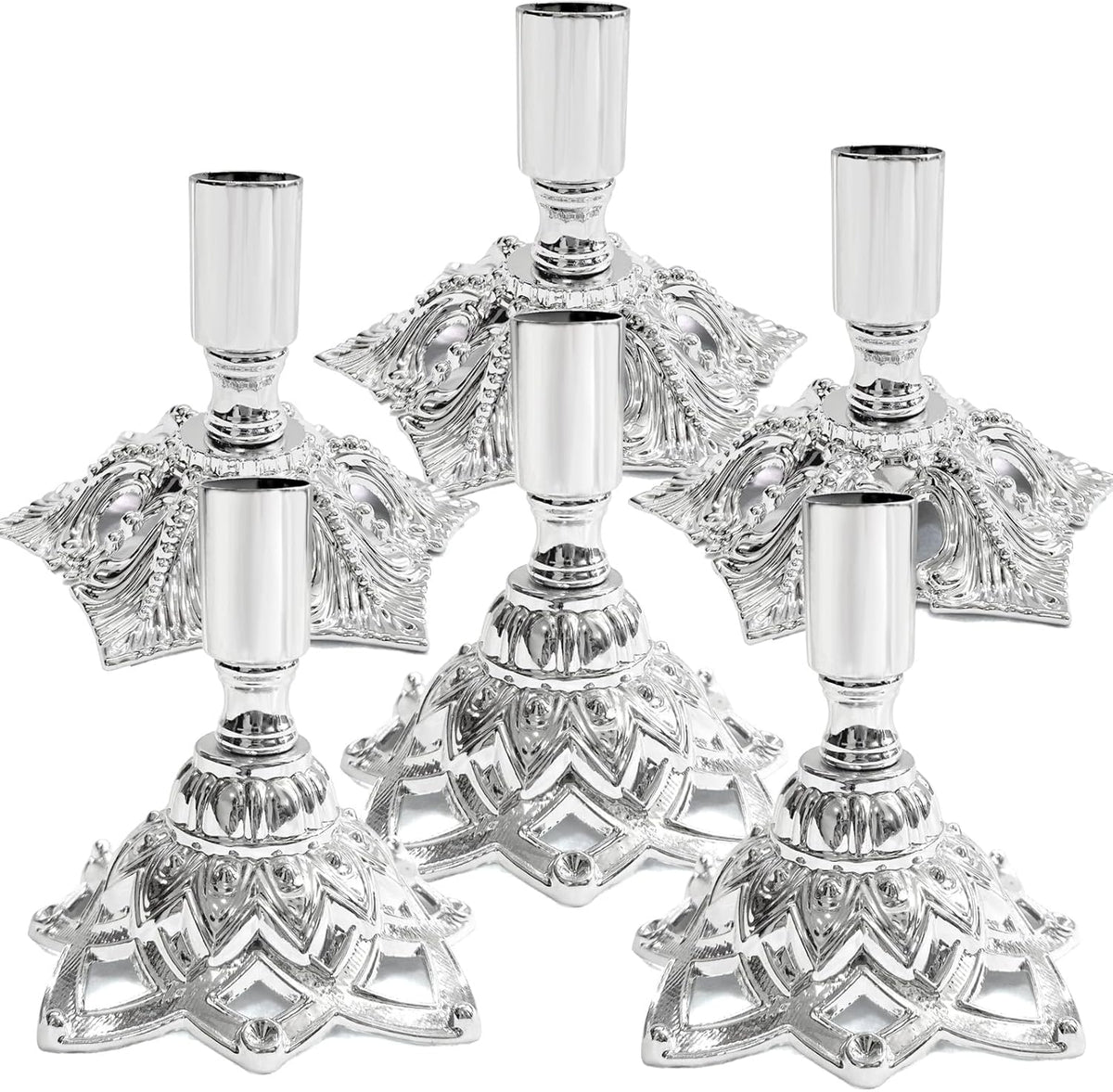 Candlestick Holders,Taper Candle Holder for Candlesticks Silver Plated Candle Metal Stick Candle Holders for Fireplace,Party, Dining,Wedding Decor,Fits 3/4 inch Thick Candle(Set of 6Pcs)