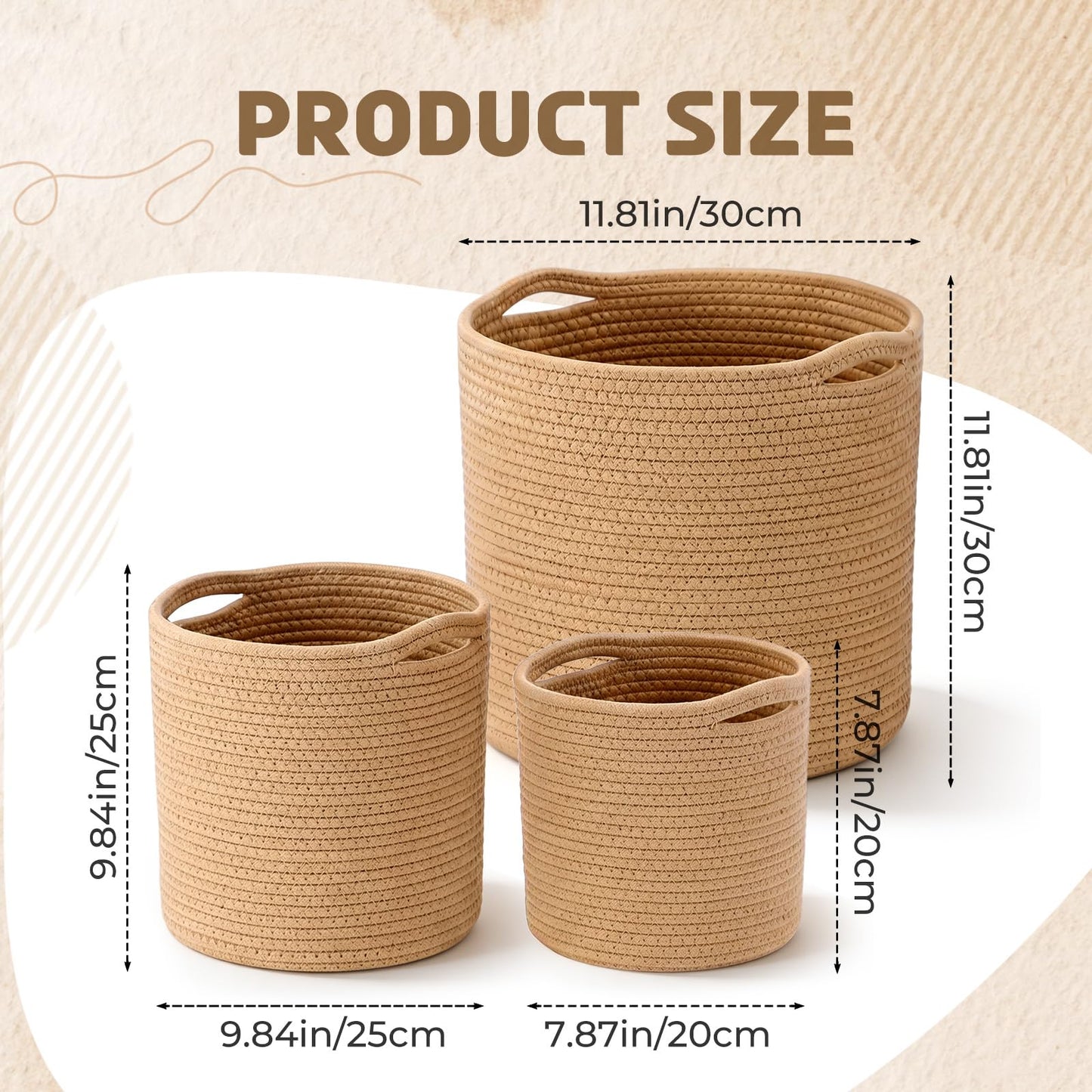 Xuhal 3 Pcs Plant Basket Woven Storage Basket Boho Planter Baskets Modern Woven Flower Tree Pots for Home Decor Blankets Organization (Khaki‌)