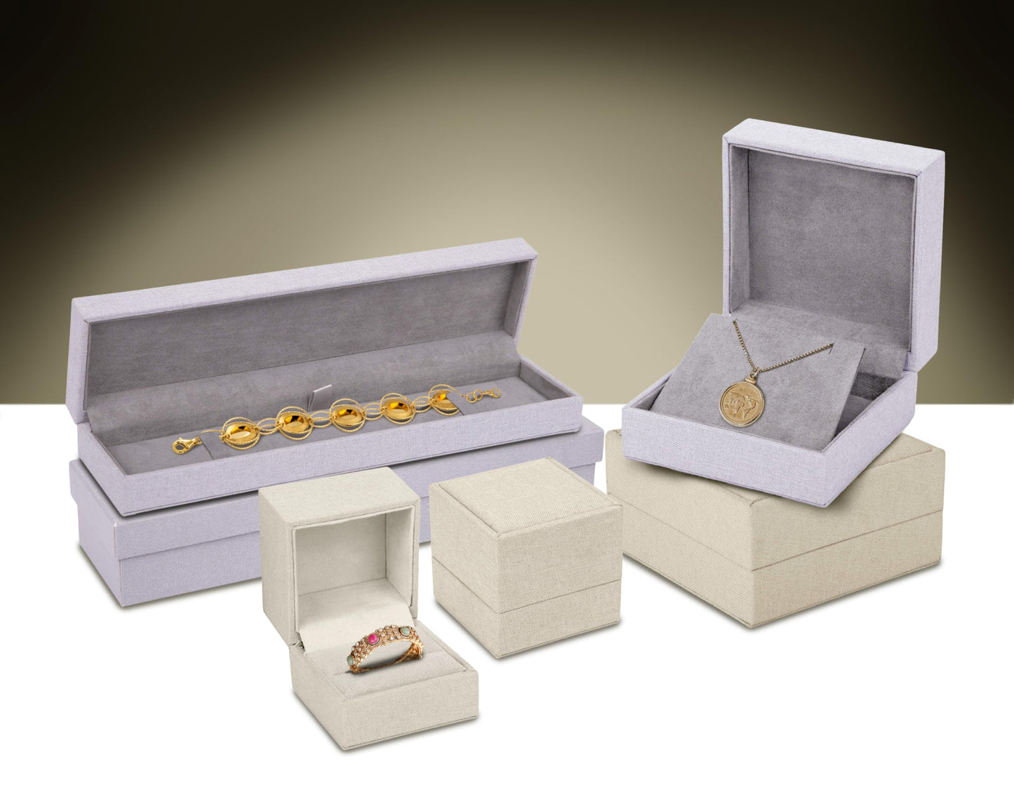 ALLUREPACK Linen Weave Large Necklace Box - Chain & Long Necklace Jewelry Gift Box for Men & Women - Organic Color Necklace Case with Soft Suede Interior and Matching 2-Piece Outer Box