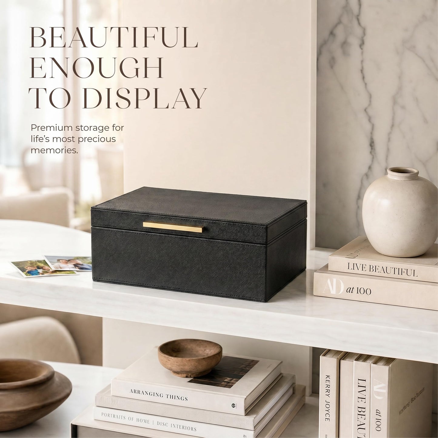ZICOTO Decorative Photo Storage Box - Sturdy PU Leather Photo Organizer with Dividers is Perfect to Store Up to 1200 Pictures and 4x6 Photos - Portable Scrapbook Storage Containers with Lid