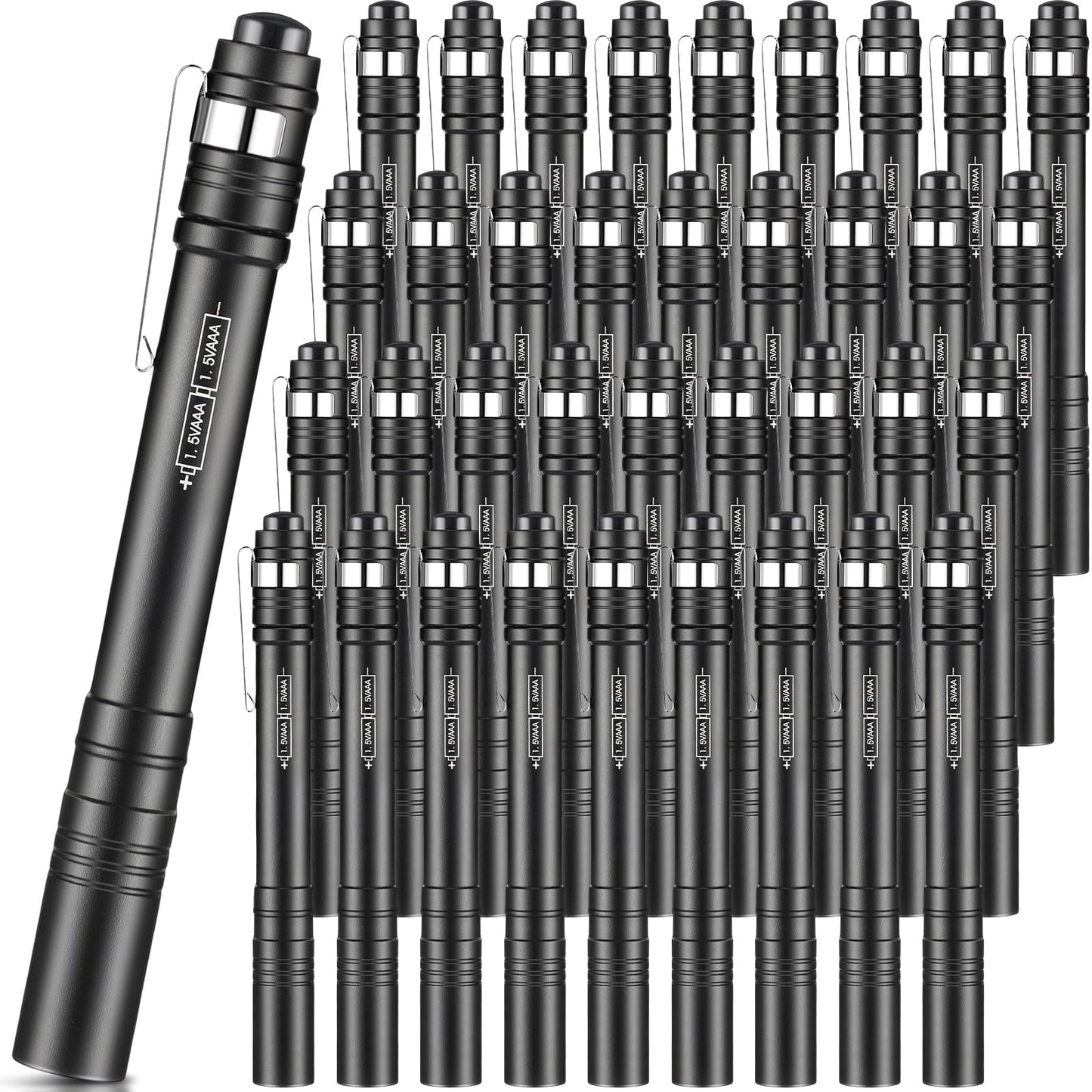 Rossesay 36 Pack Mini Pen Flashlights Bulk Gifts LED Pen Lights Aluminum Pocket Flashlights with Clips Small Handheld Torches for Men Camping Hiking Emergency Outdoor (Black)