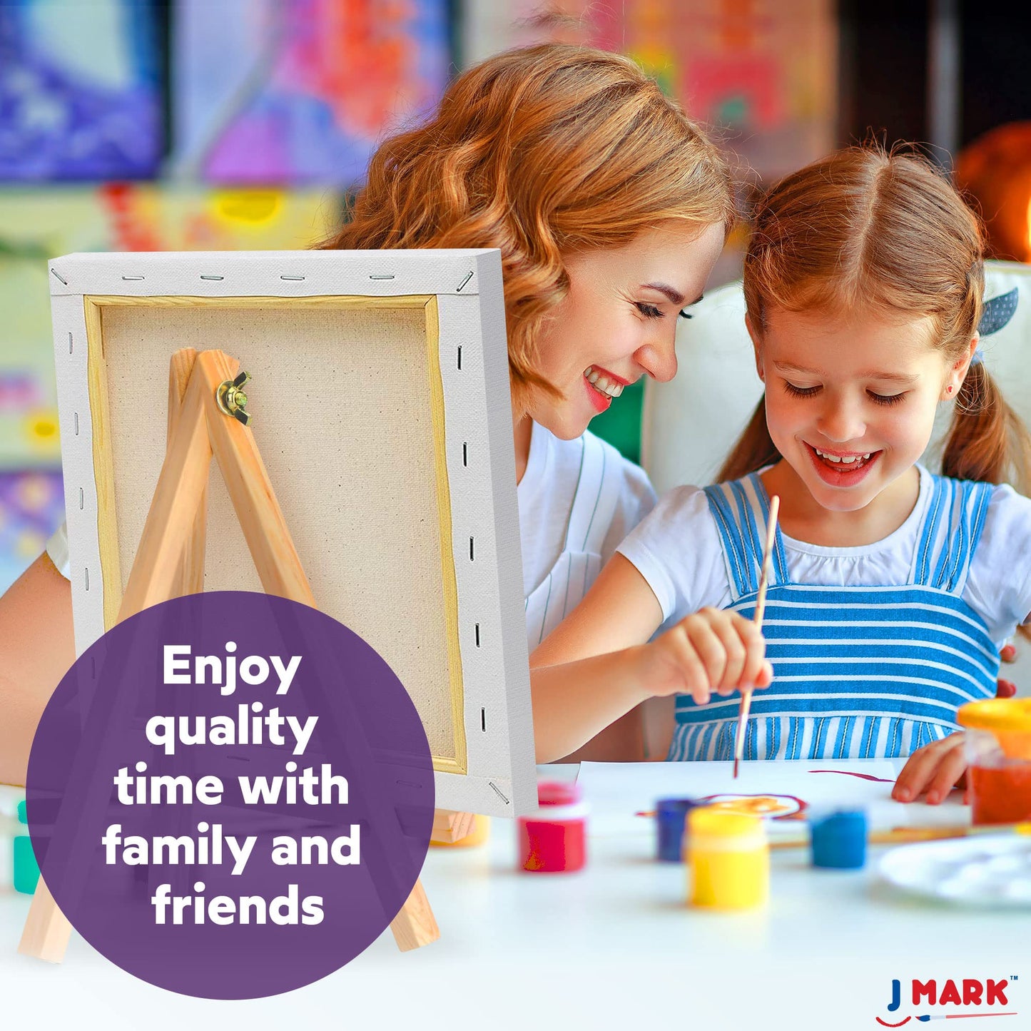 J MARK Paint and Canvas Set – Mini Canvas Acrylic Painting Kit with Wooden Easel, Canvases, Acrylic Paint, Brushes & Palette, Canvas Paint Set, Painting Kit for Adults & Kids