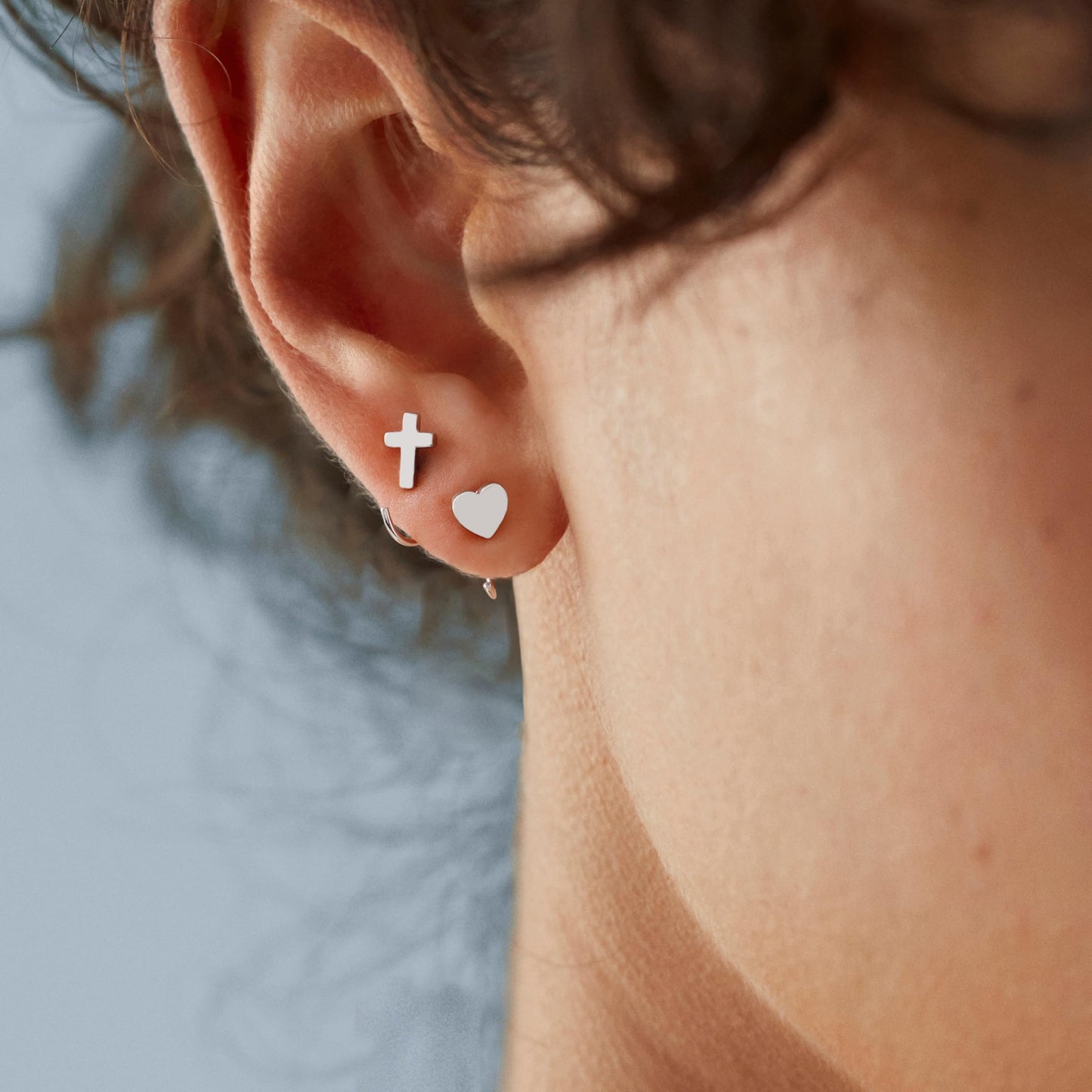 Huggie Silver Cross Half Hoop Earrings - Heart Hugger, OpenHoop Design