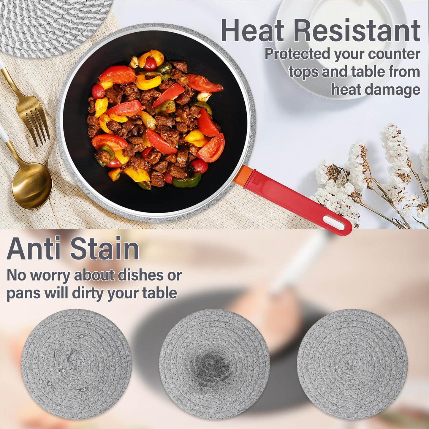 Billbotk 10" Trivets for Hot Dishes, Hot pots and Pans, Set of 6, Heat Resistant Pot Holders for Kitchen, Hot Pads for Countertops