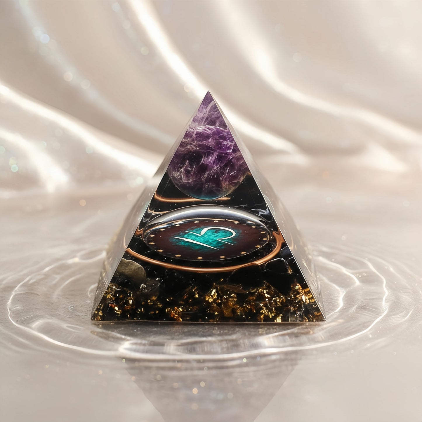 12 Zodiac Orgone Crystal Pyramid, Natural Amethyst with Obsidian,Healing Crystals Pyramid for Protection Chakra, Unique Constellation Pyramid for Positive Energy, Healing Money Health(Libra)