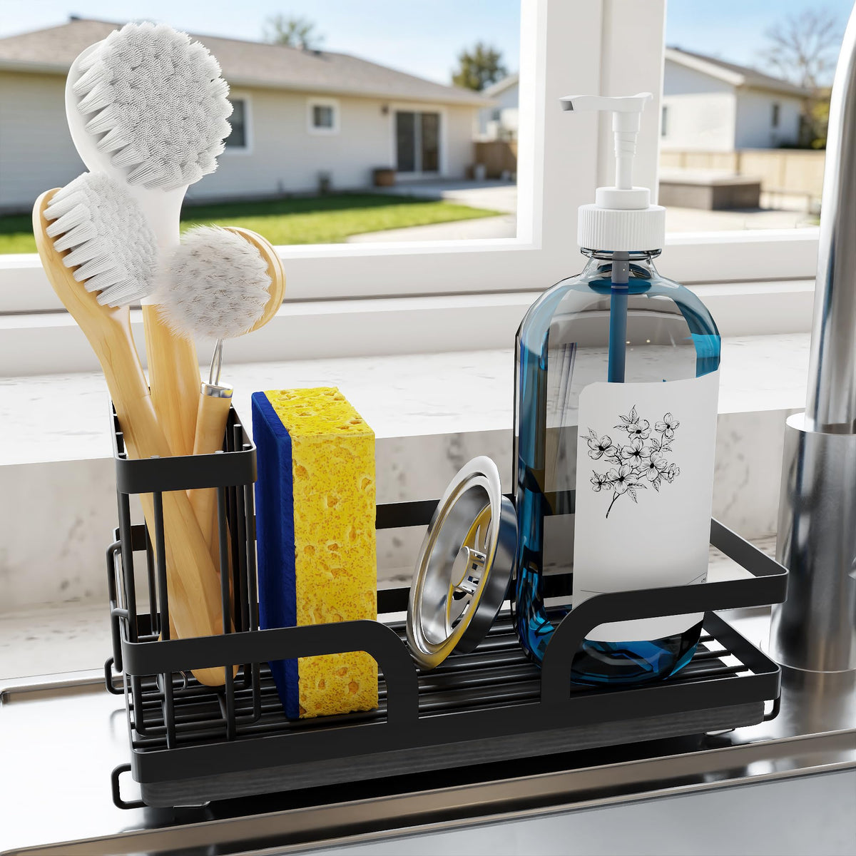 Sponge Holder for Kitchen Sink Caddy with Stone Drying Tray 1 PCS