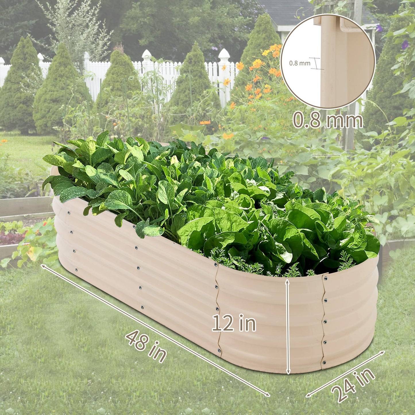 Sundale Outdoor 2 Pack Galvanized Raised Garden Bed Kit, 4x2x1ft Planter Raised Garden Boxes Outdoor with Anti-Rust Paint，Oval Metal Planter Box for Vegetables Flower（Beige）