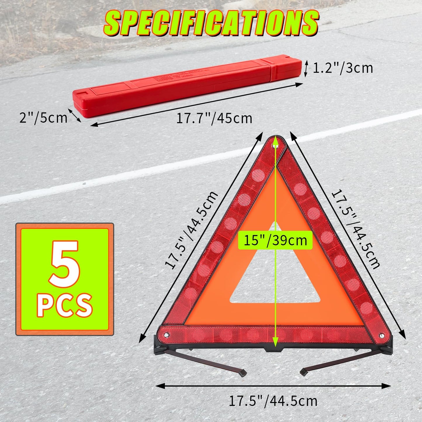FLKQC Warning Triangles Safety Triangle Emergency Kit, 5 Pack Foldable Reflective Triangles with Base, Roadside Triangle Kit with Case for Vehicles