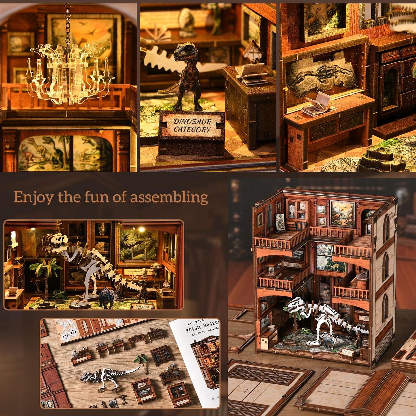 DIY Book Nook Kit, 3D Wooden Puzzle for Adults, Miniature House Kit with Touch LED Light, Gothic Bookshelf Insert Decor, Creative Hobby Gift for Fantasy Lovers