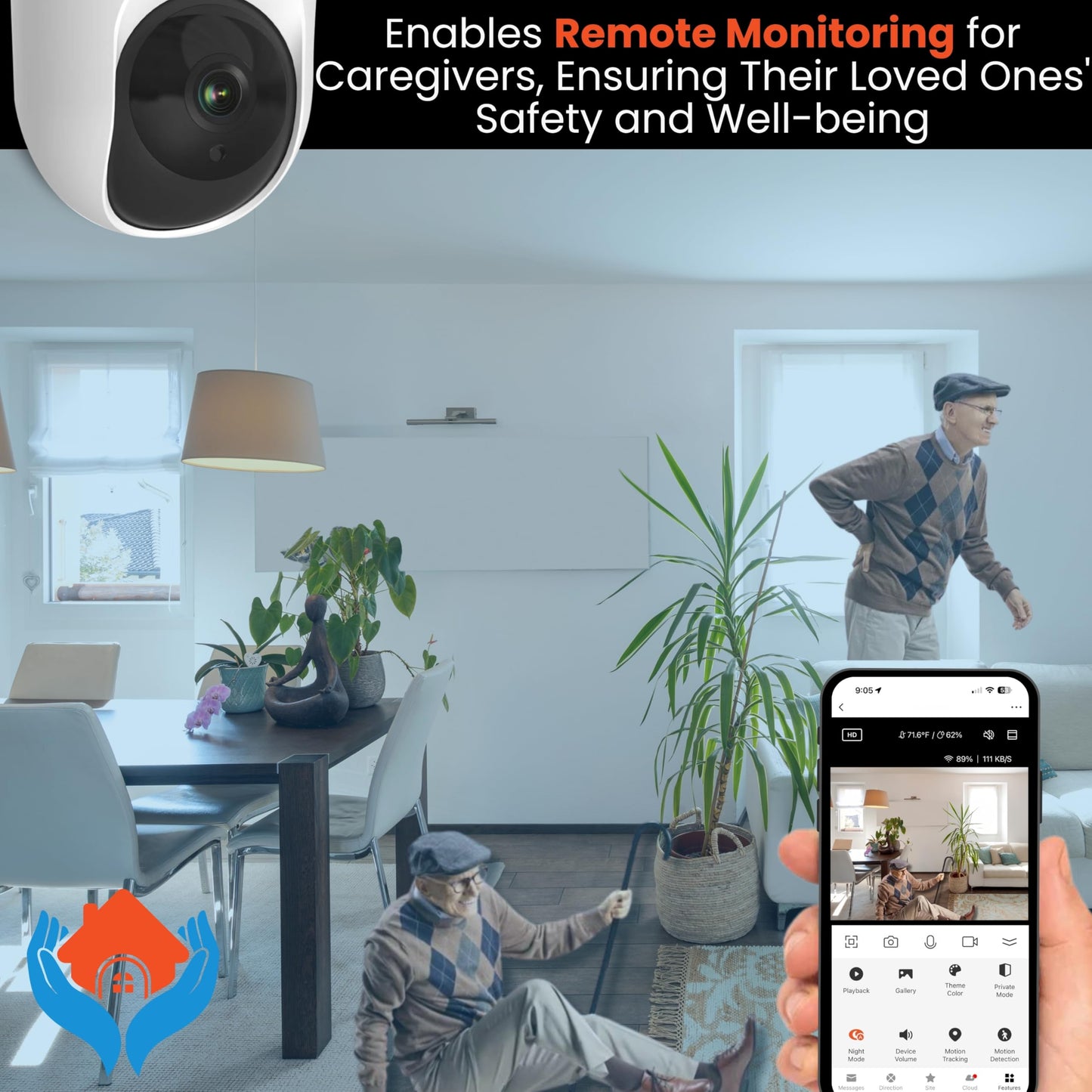 MobiCam PRO Home Monitoring Camera Single: Full HD, Pan & Tilt, Color Night Vision, Motion Tracking, Temp & Humidity Readings. Supports Cloud & SD Storage, Smart App Compatible