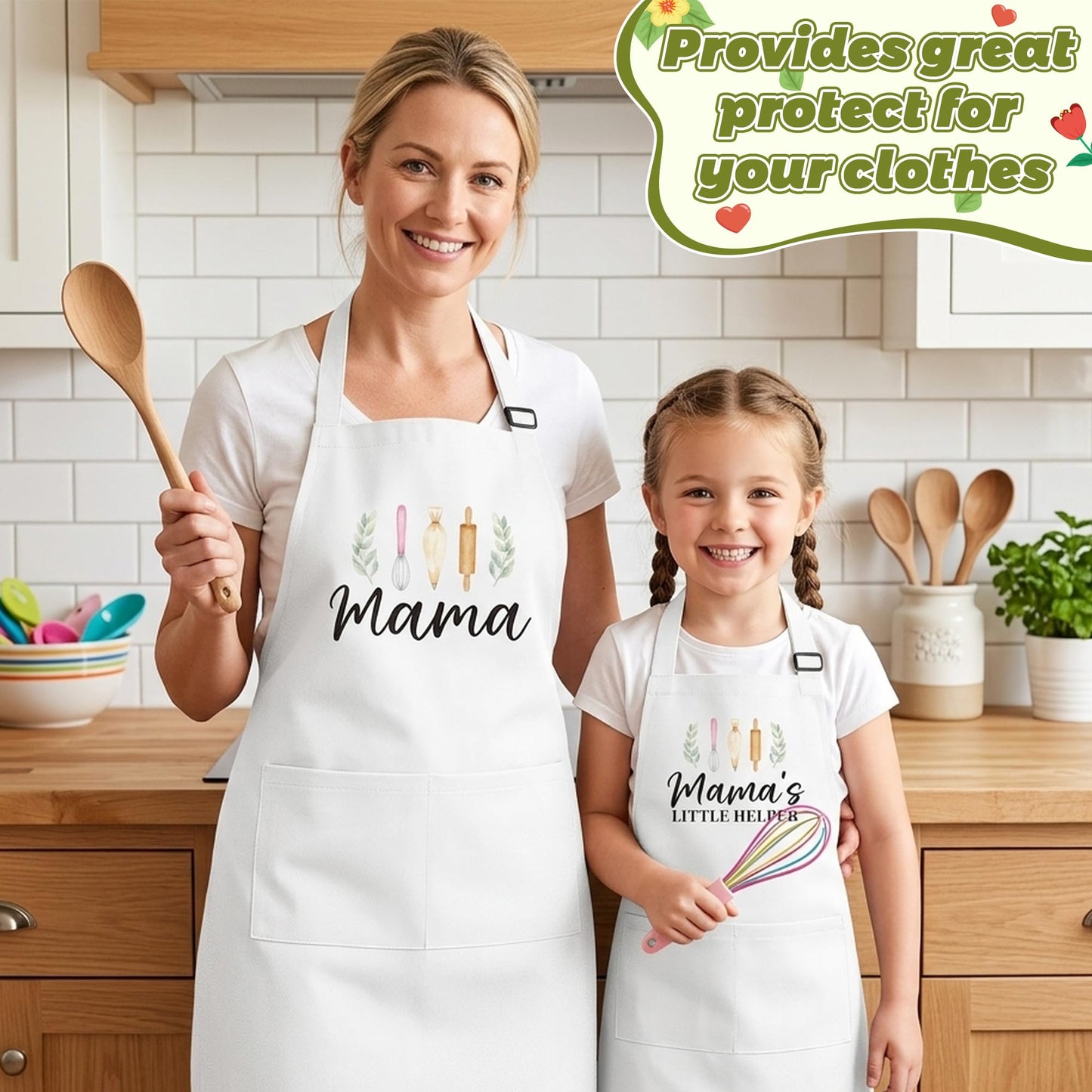 R HORSE 2Pcs Adults Kids Matching Apron Set, Mama and Me Adjustable Kitchen Apron with 2 Pockets, Mommy and Me Matching Outfits Mother’s Day Gift for Mom Women Daughter Cooking Baking Painting Gifts