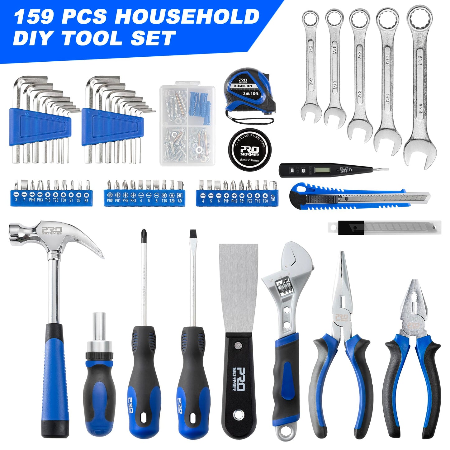 Prostormer 159-Piece Home Tool Set, General Household Tool kit with Storage Case,Household Basic Comlete Home Tool Kit for All Purpose