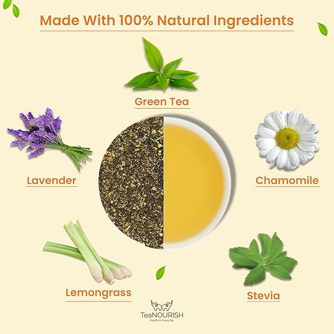 TeaNOURISH Chamomile Lavender Green Tea | Loose Leaf Tee | Calming & Relaxing Chamomile Sleep Tea | Bedtime Tea | 100% NATURAL | Brew Hot or Iced Tee - 3.53oz/100g (Pack of 2)