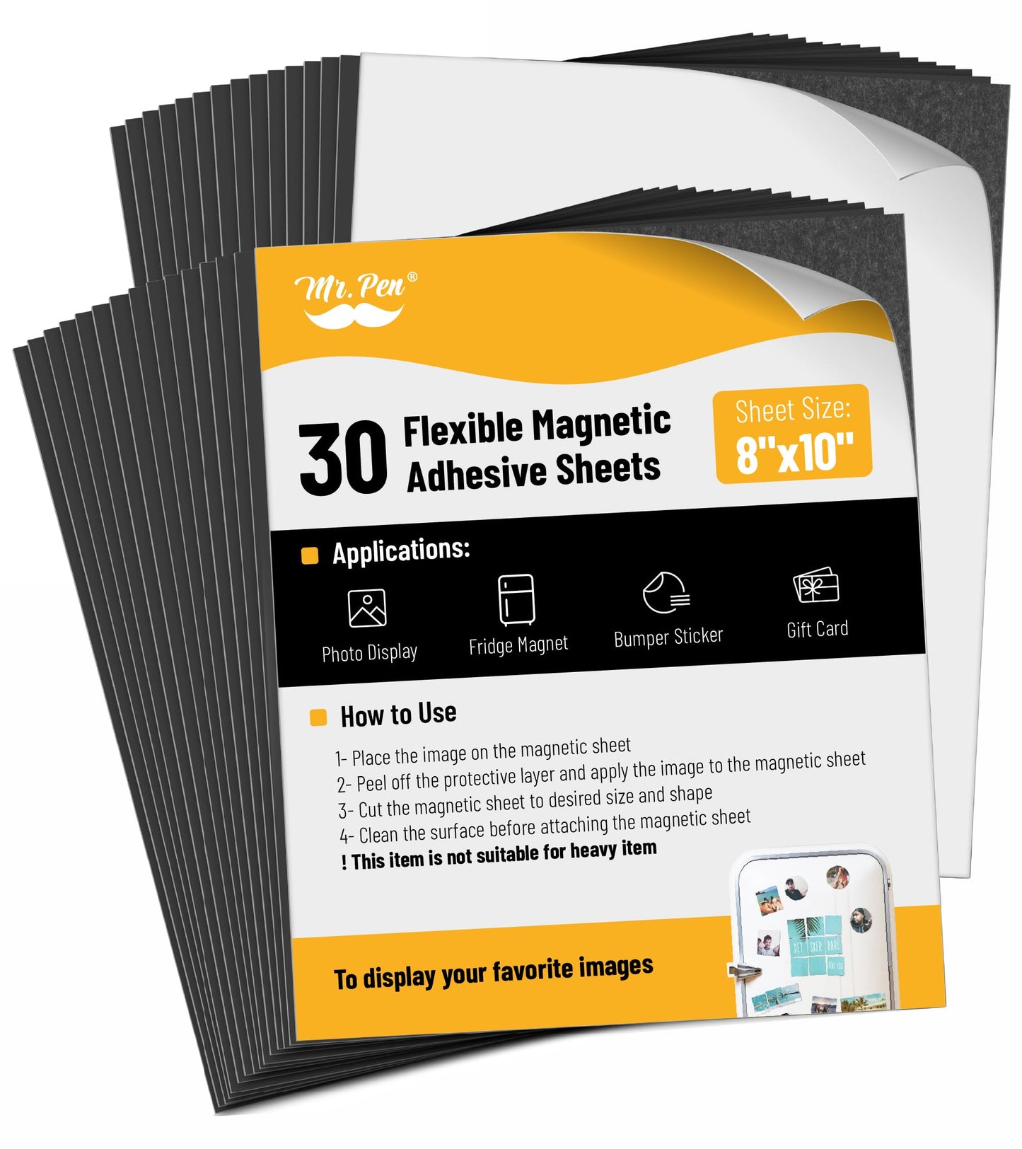 Mr. Pen- Adhesive Magnetic Sheets, 8" x 10", 30 Pack, Cuttable Magnets Flexible Magnet Sheets with Adhesive for Crafts Photos, Classroom Decorations, Easy Peel and Stickers for Planning