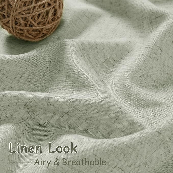 Nanspring Sage Green Curtains 84 Inch Length 2 Panels Back Tab Rod Pocket Light Filtering Semi Sheer Drapes Linen Cotton Textured Airy Farmhouse Living Room Decor Light Green Curtains for Bedroom