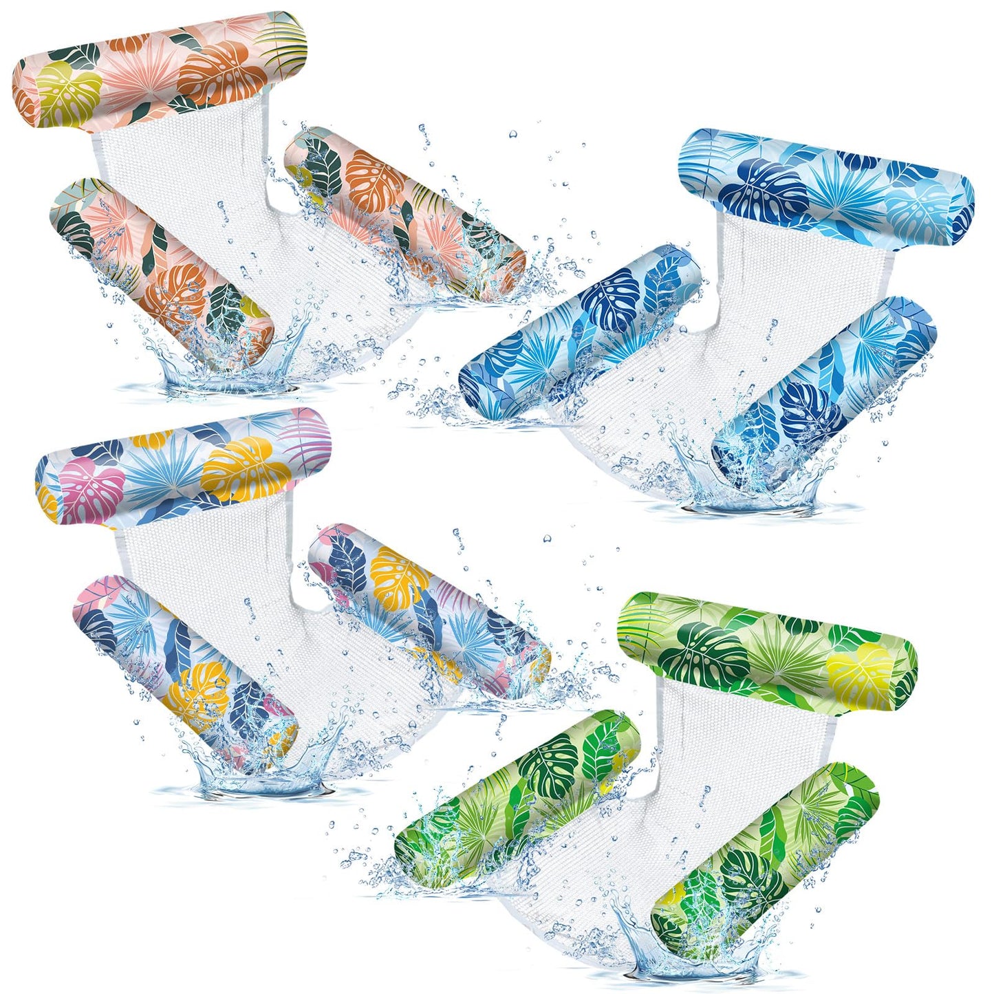 Soulchen 4 Packs Inflatable Pool Floats Kids Floating Lounge Chairs Floaties Water Hammock Inflatable Pool Toys Kids Blow Pools Noodle for Summer Beach Party Game Vacation Essential (Mixed Colors)