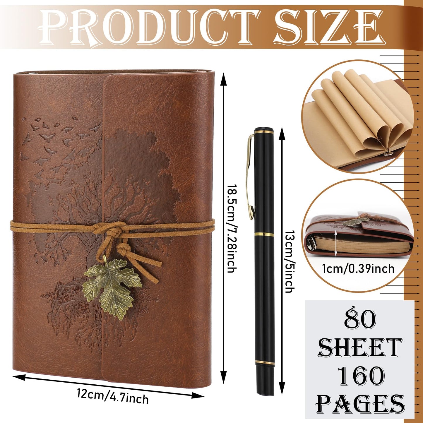 Gueevin Graduation Leather Journal and Pen Gift Set Refillable Notebook and Pen Set with Gift Bag Box 150 Pages A5 Lined Hardcover for Graduation Birthday Holiday Present, Brown