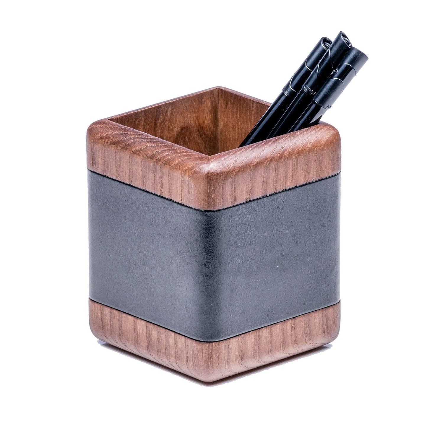 Dacasso Walnut and Black Leather Desk Set, 10-Piece, 34" x 20"
