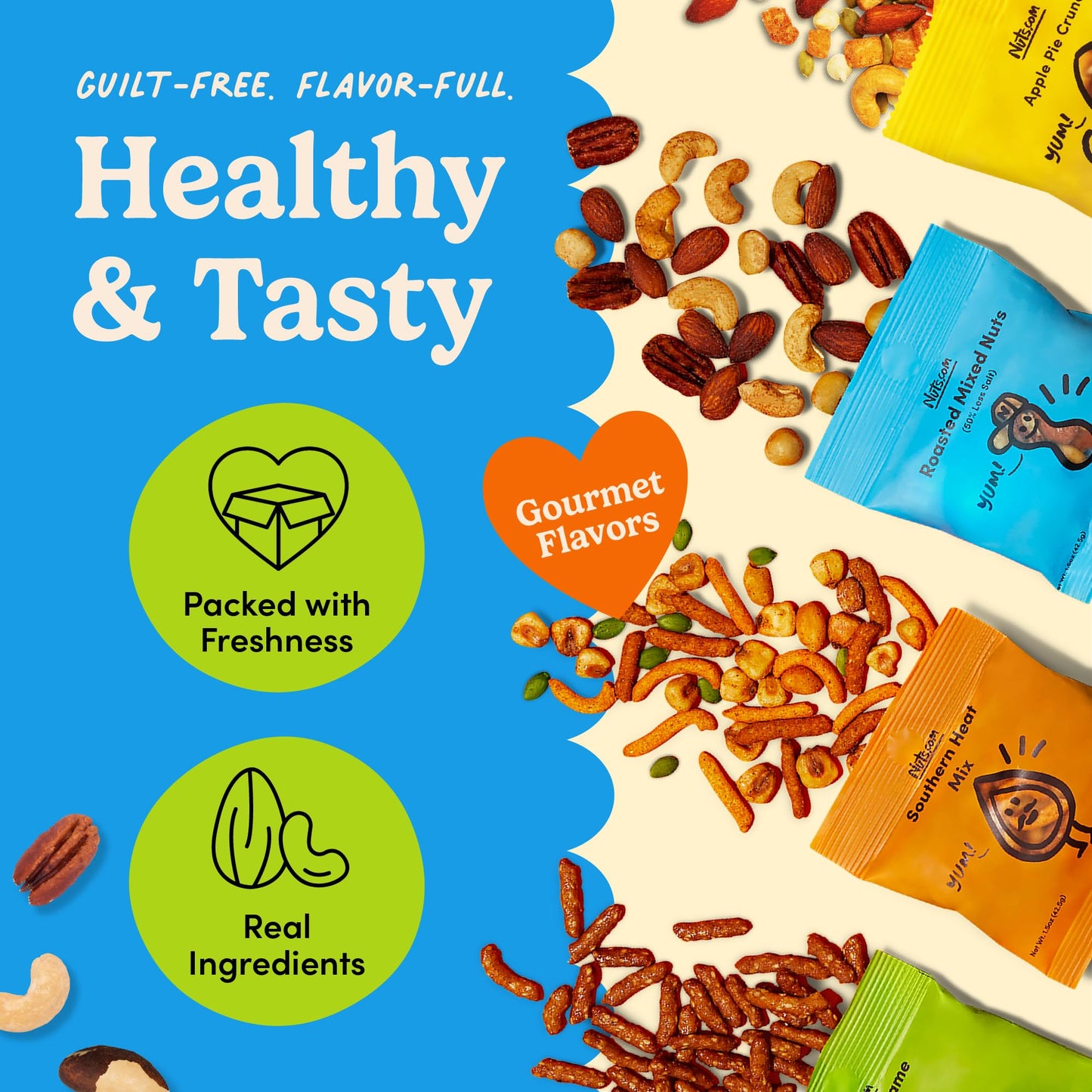 Nuts.com - Nuts and Dried Fruits Snack Box – Gourmet Mix Assortment for Festive Gifts – Package Includes Mixed Nuts, Dried Apricots & Fruits, Trail Mix, Heat Mix and Apple Pie Crunch