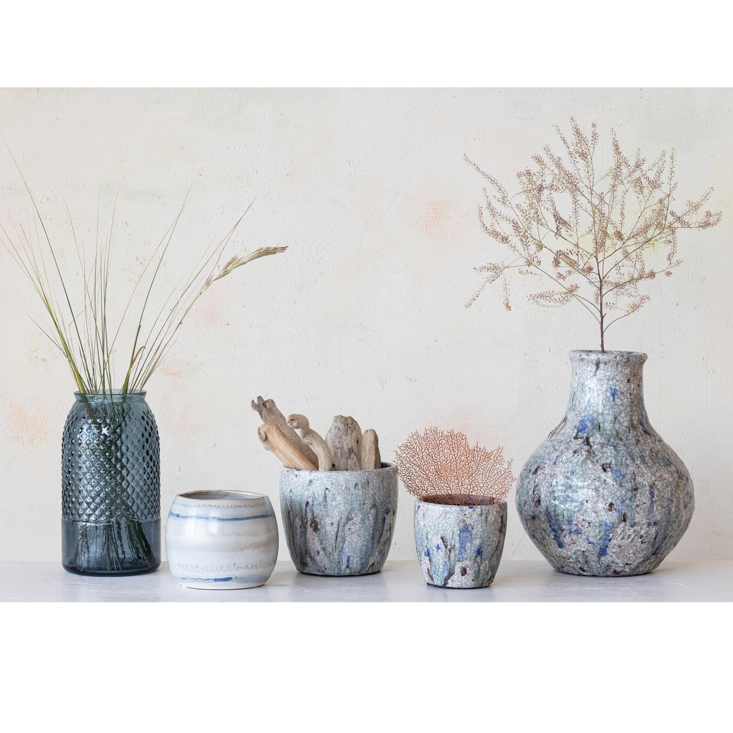 Creative Co-Op Terra-Cotta Planter with Crackle Glaze, Blue