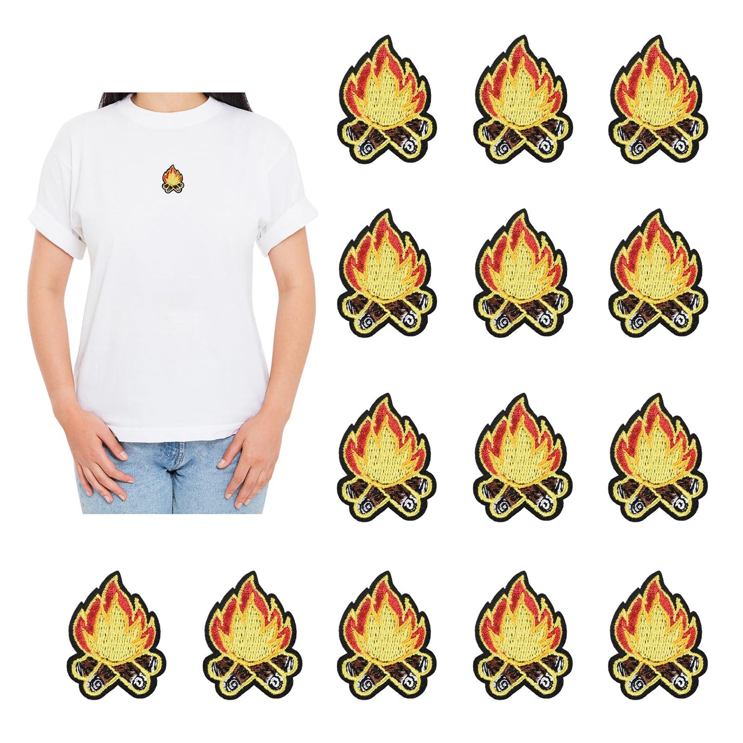 Luckforest Campfire Flame Iron On Patches, 10 Pcs Camping Fire Embroidered Applique Patches, DIY Sew On Repair Patches for Hats Shoes Backpacks Jackets Jeans