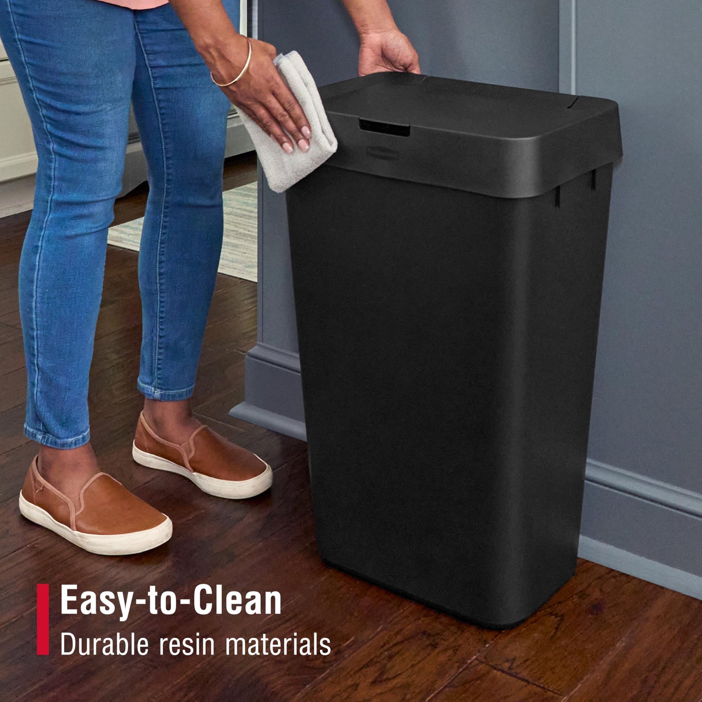 Rubbermaid Touch-Top Kitchen Trash Can with Lid, 12.2 Gallon, Black, Garbage Container for Home/Kitchen/Apartment/Garage