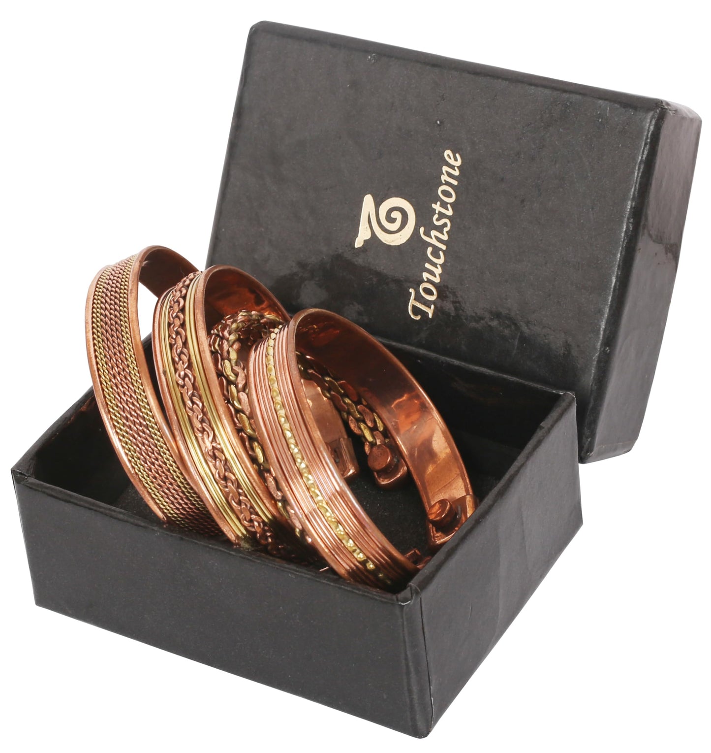 Touchstone Copper magnetic bracelet Tibetan style. Hand forged with solid and high gauge pure copper. Set of 4 different designs.