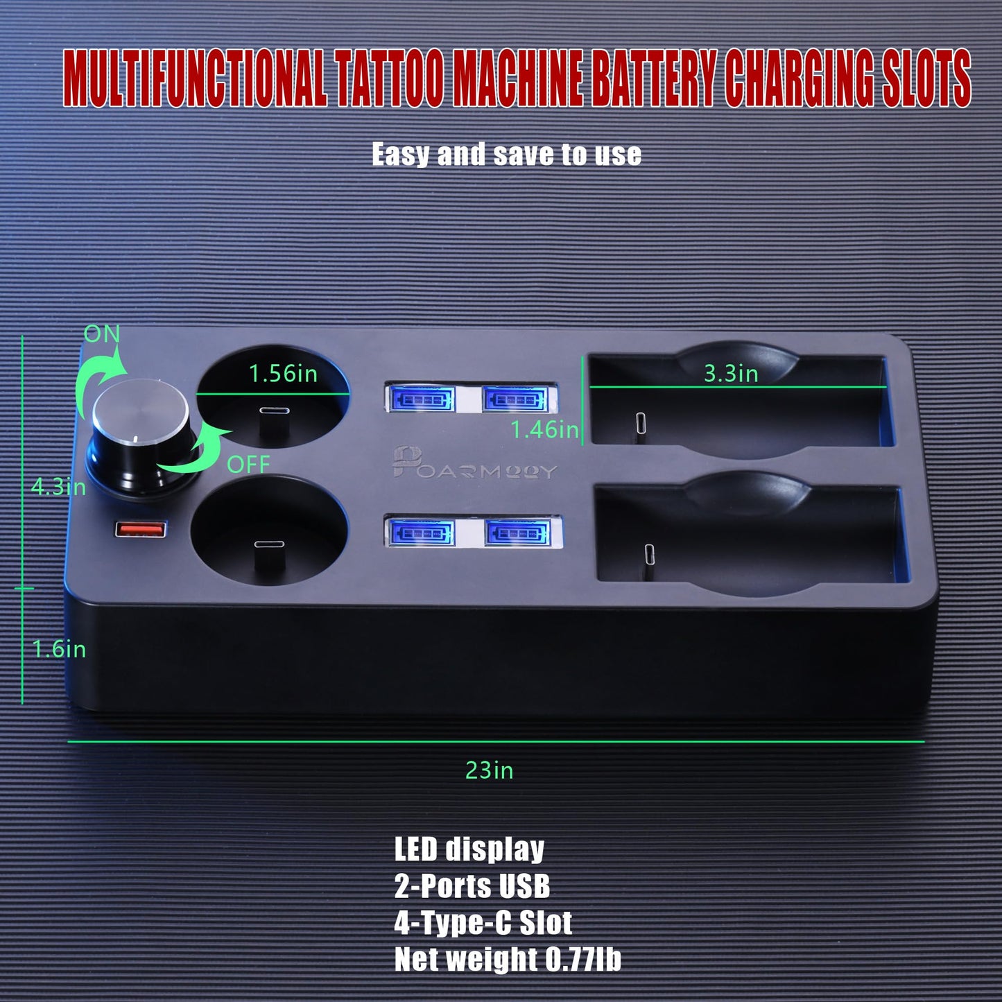 POARMEEY Multifunctional Charging Station with LED Display, 2-Port USB Charging Station and 4-Type-C Slot, Black