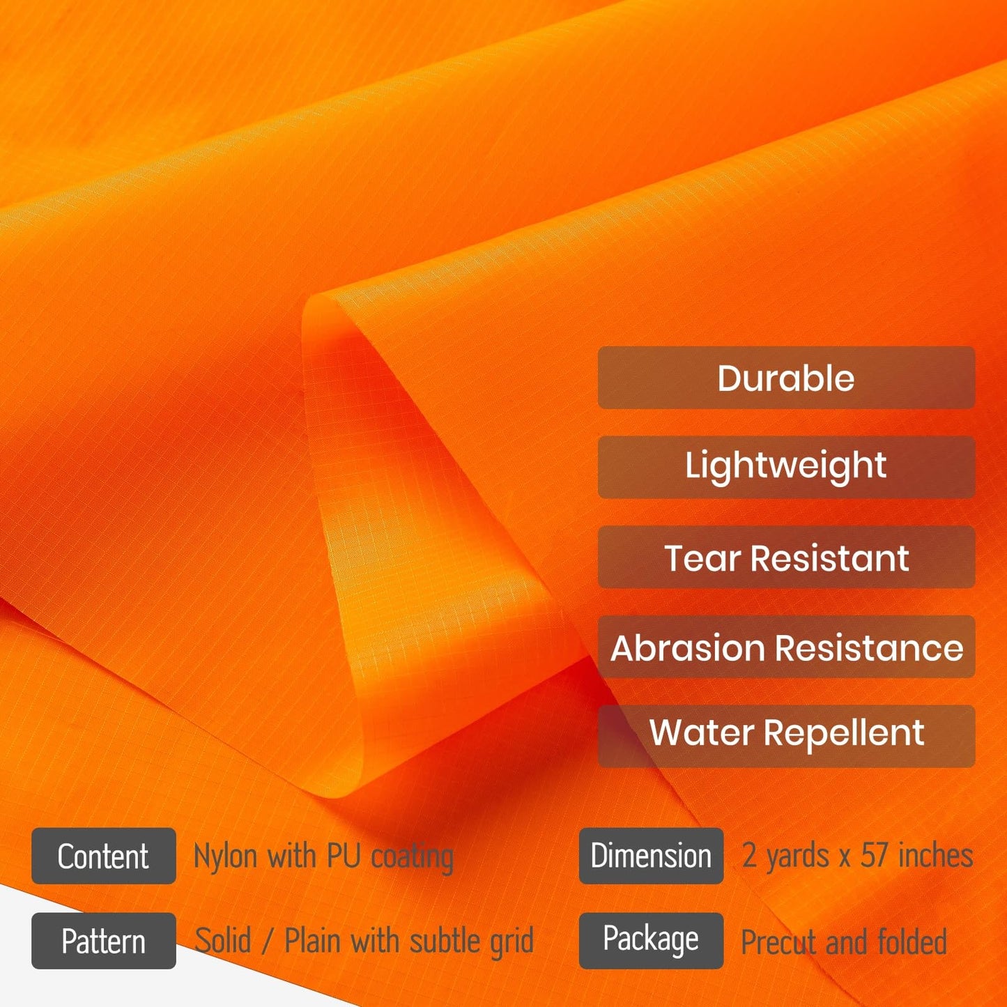 sheelokhwui Precut Nylon Fabric (2 Yards x 57 inch) - Water Repellent Ripstop Fabric, Lightweight, Durable - Used for Covers, Flags, Sacks, Bags, Kites, Outdoor Crafts and DIY - Orange